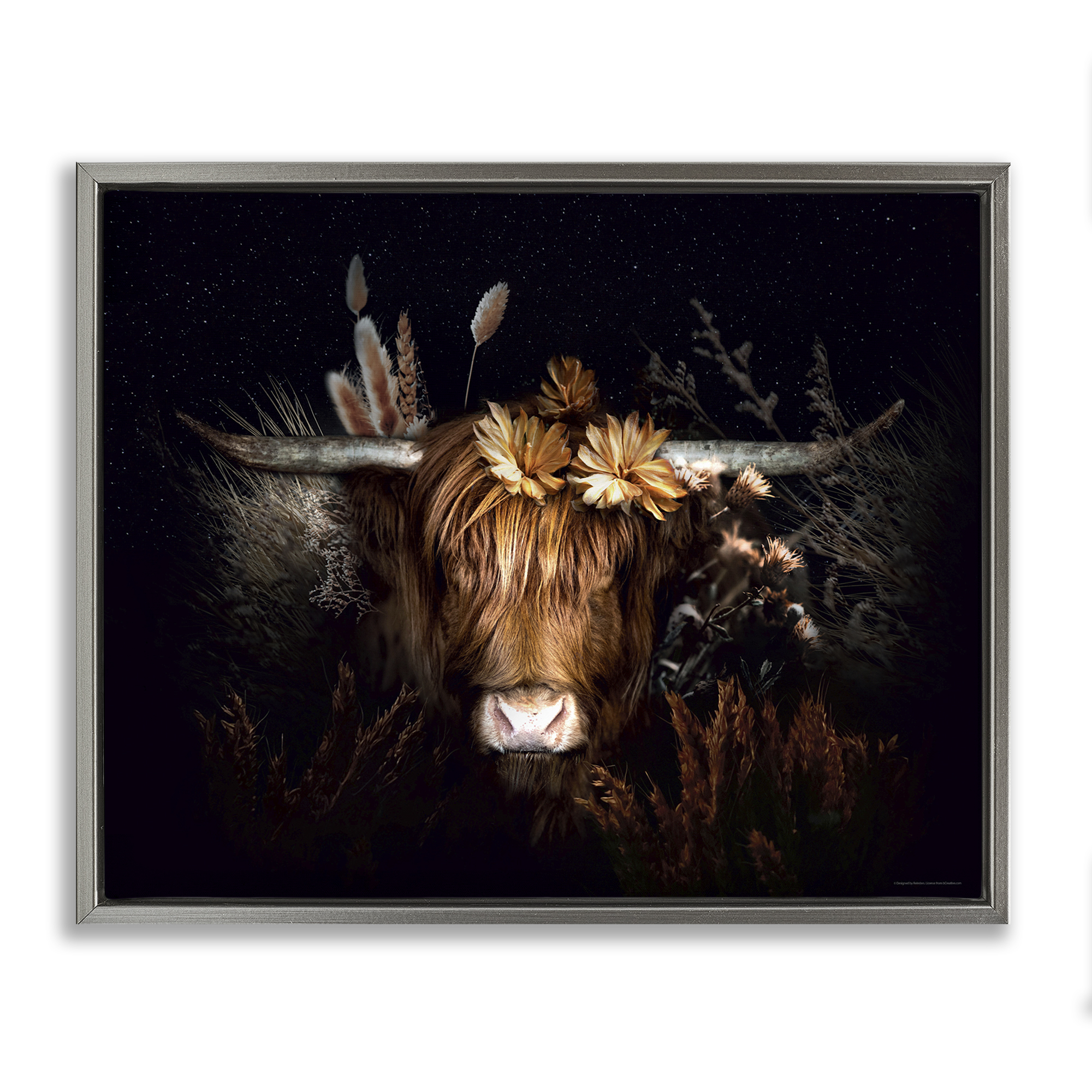 Stupell Industries Shadowed Cattle & Botanicals Animals Painting Gray Floater Framed Canvas Art Print Wall Art, 21 x 17
