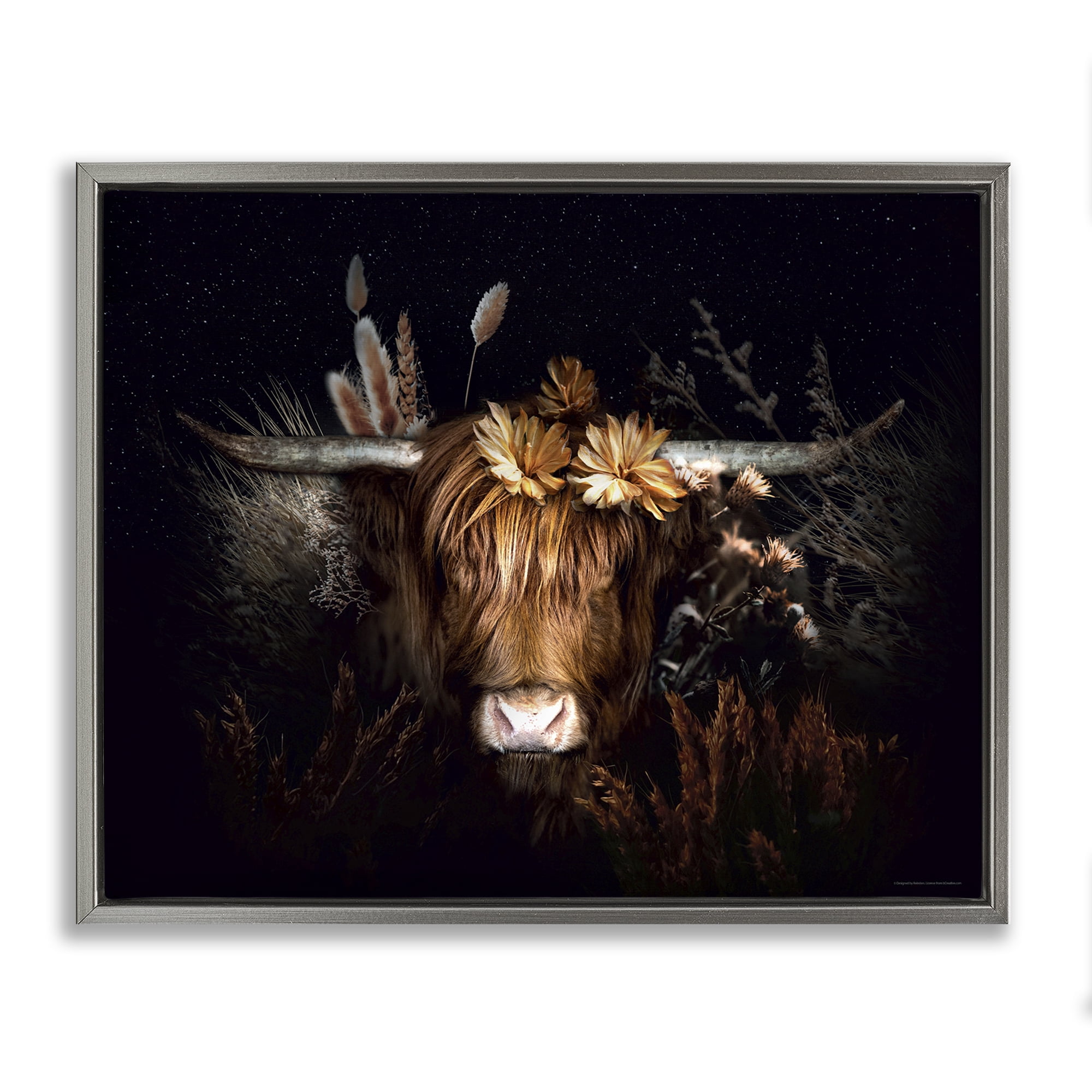Stupell Industries Shadowed Cattle & Botanicals Animals Painting Gray Floater Framed Canvas Art Print Wall Art, 31 x 25