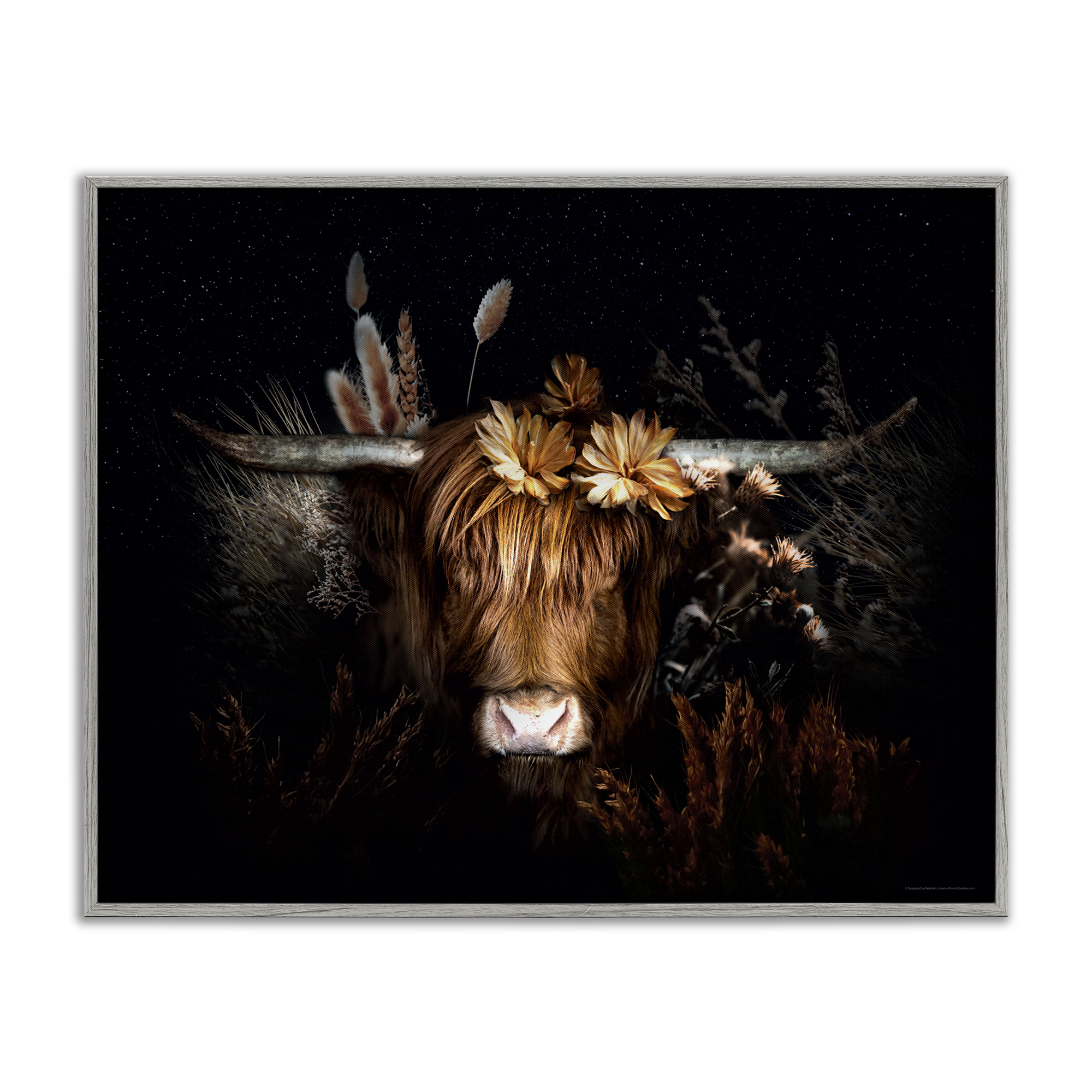 Stupell Industries Shadowed Cattle & Botanicals Animals Painting Gray Framed Art Print Wall Art, 20 x 16