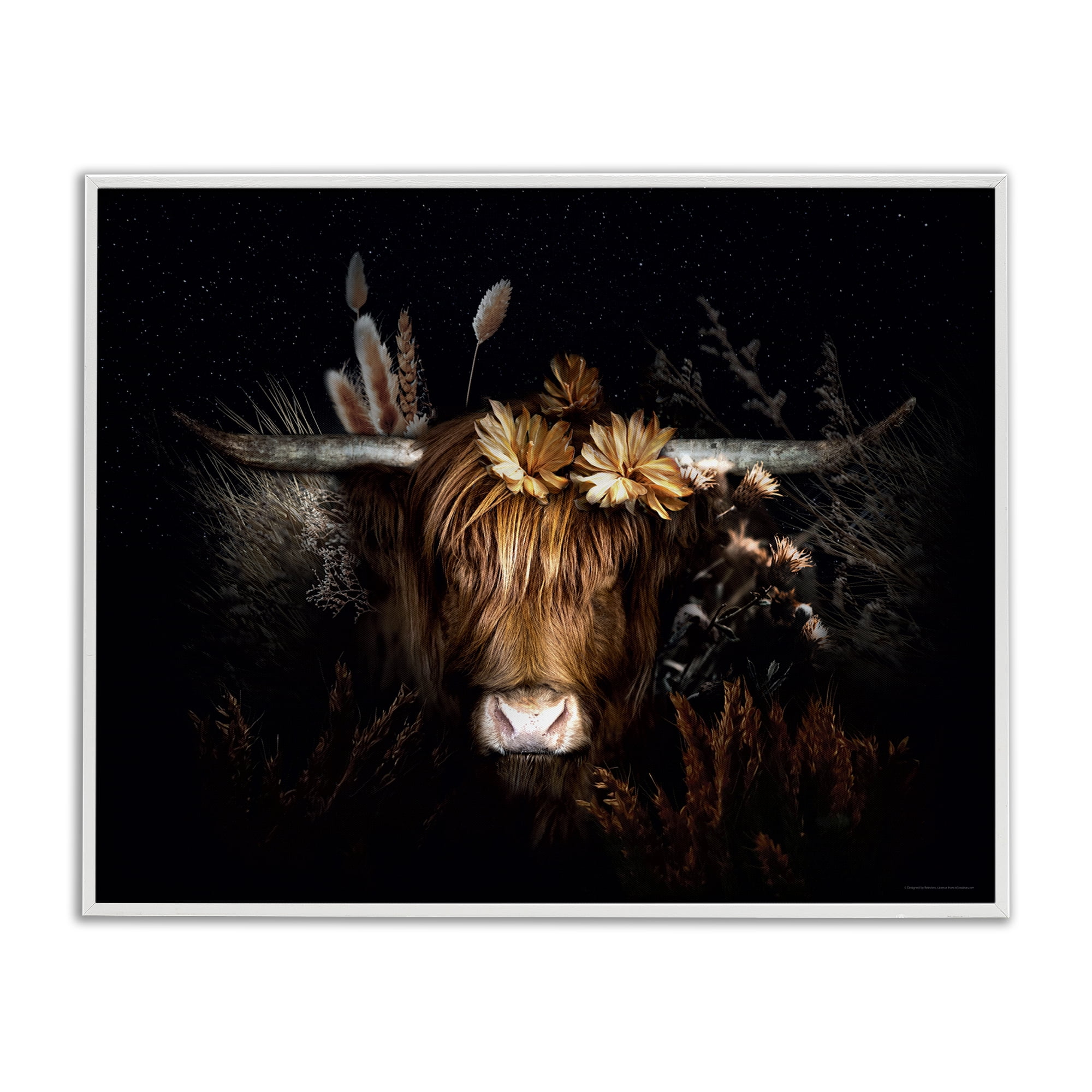 Stupell Industries Shadowed Cattle & Botanicals Animals Painting White Framed Art Print Wall Art, 20 x 16