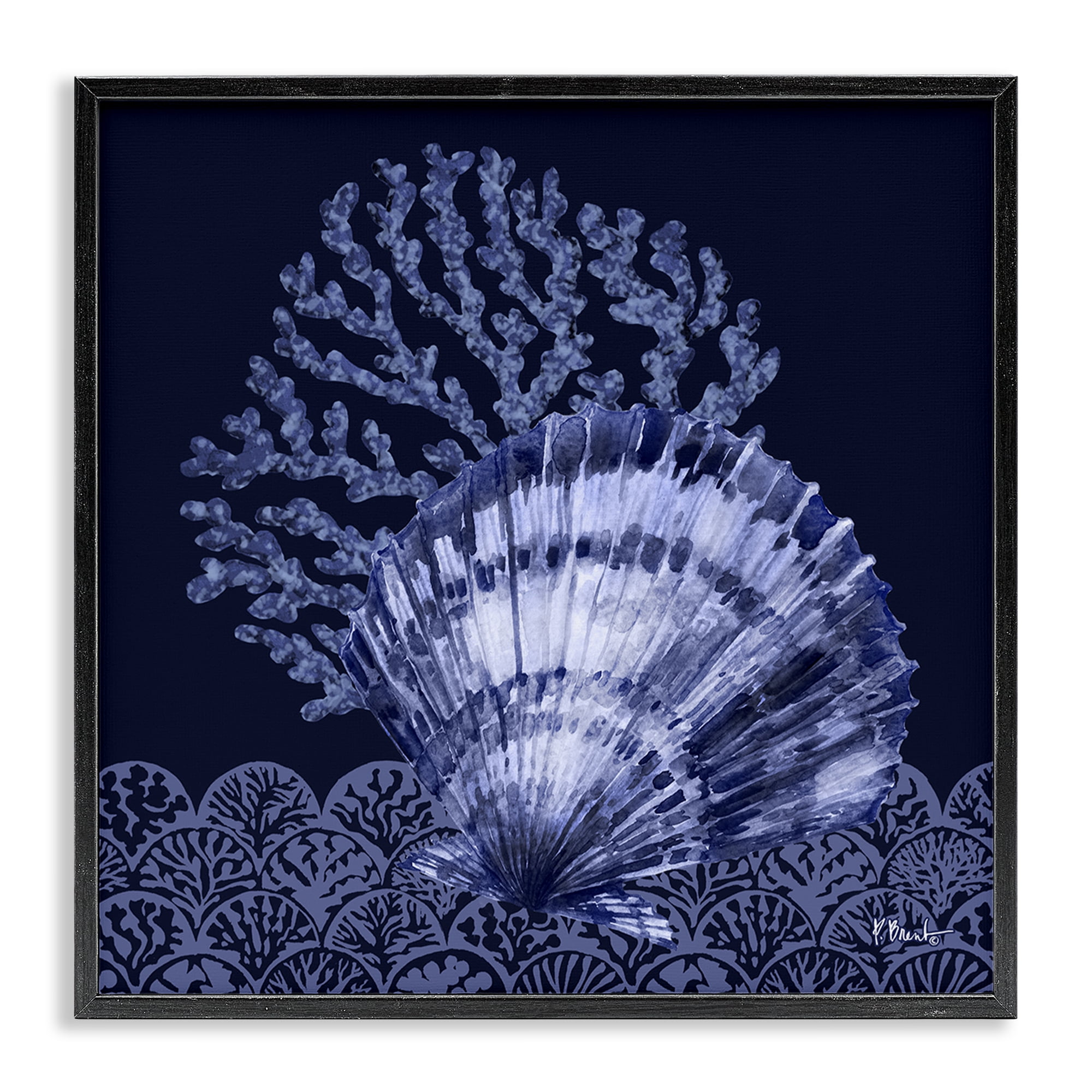 Stupell Industries Shadowed Clam Still Life Nautical & Beach Painting Black Framed Art Print Wall Art, 17 x 17