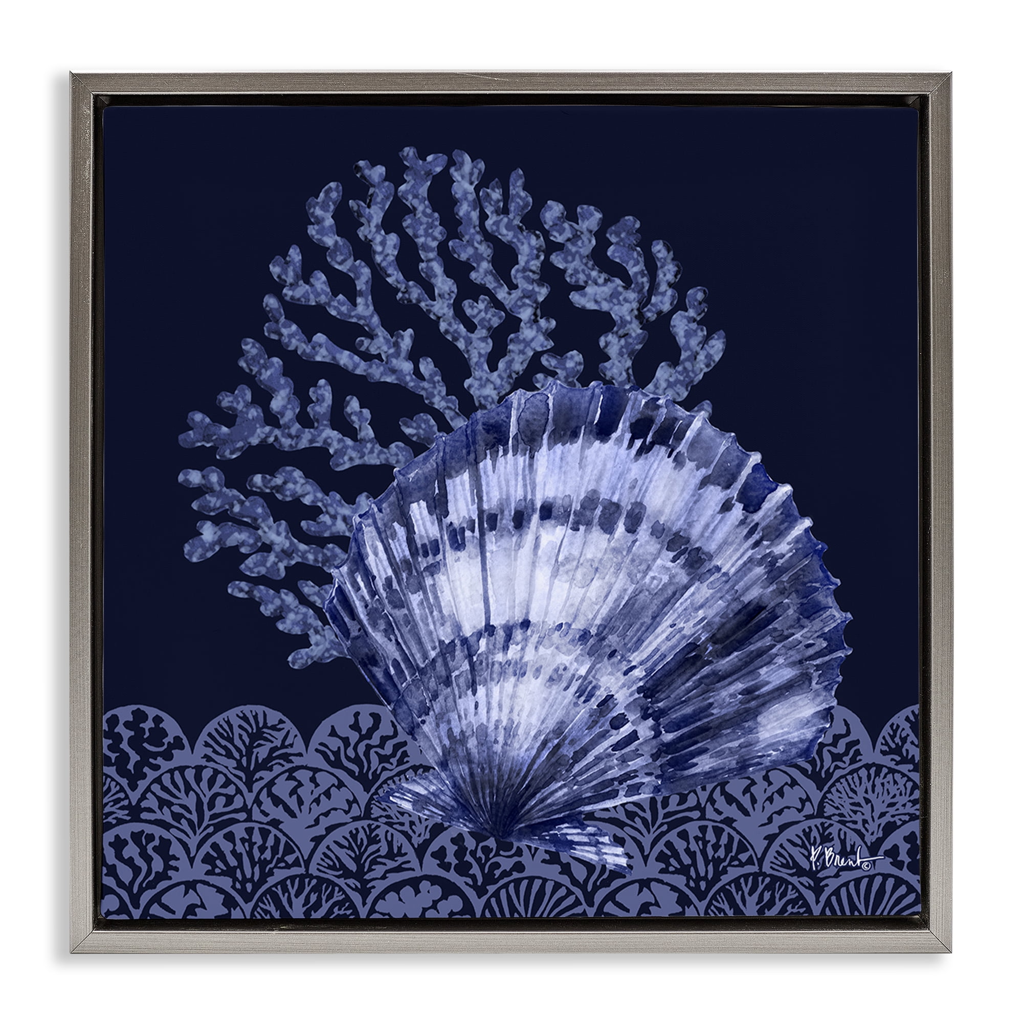 Stupell Industries Shadowed Clam Still Life Nautical & Beach Painting Gray Floater Framed Canvas Art Print Wall Art, 18 x 18