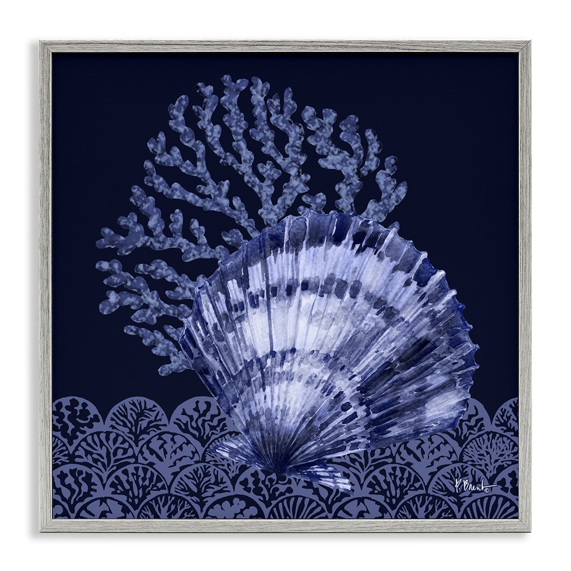 Stupell Industries Shadowed Clam Still Life Nautical & Beach Painting Gray Framed Art Print Wall Art, 17 x 17