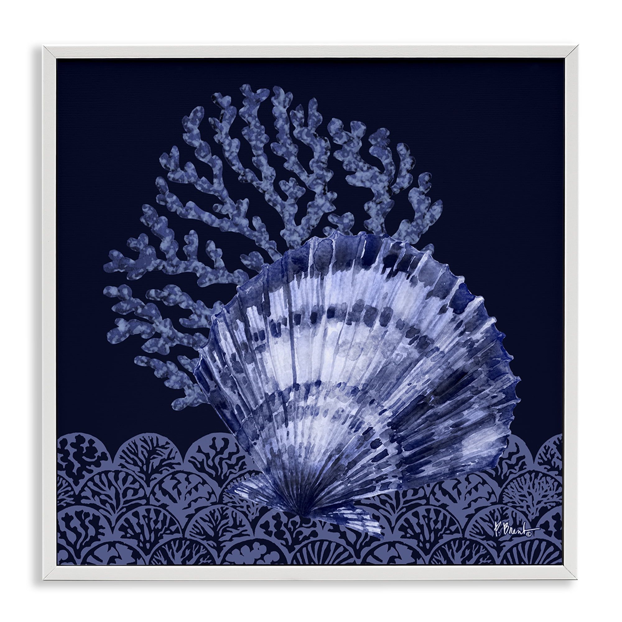 Stupell Industries Shadowed Clam Still Life Nautical & Beach Painting White Framed Art Print Wall Art, 17 x 17