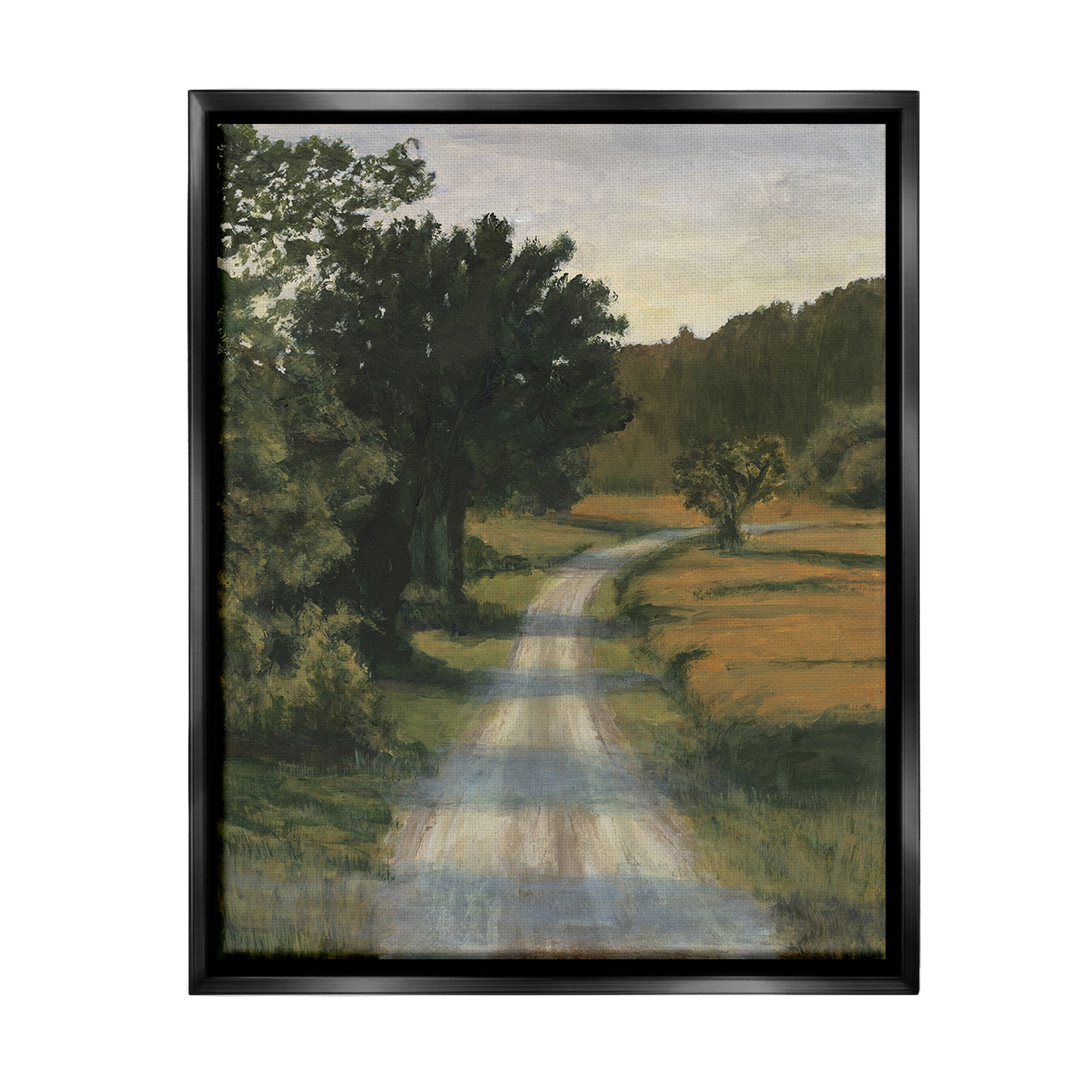 Stupell Industries Shadowed Rural Path Landscape Painting Black Floater Framed Canvas Art Print Wall Art, 25 x 31