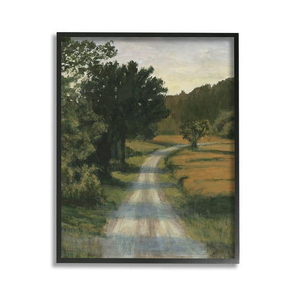 Stupell Industries Shadowed Rural Path Landscape Painting Black Framed Art Print Wall Art, 11 x 14