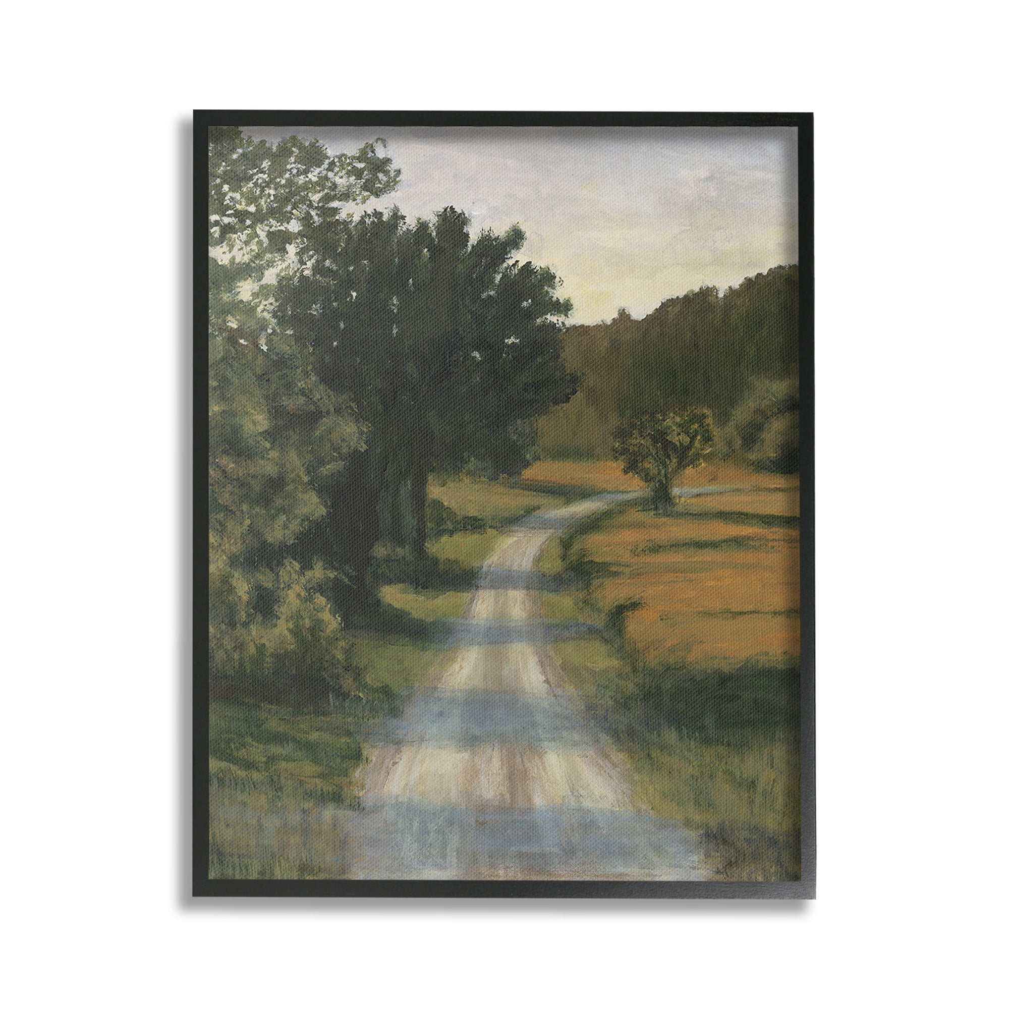Stupell Industries Shadowed Rural Path Landscape Painting Black Framed Art Print Wall Art, 16 x 20