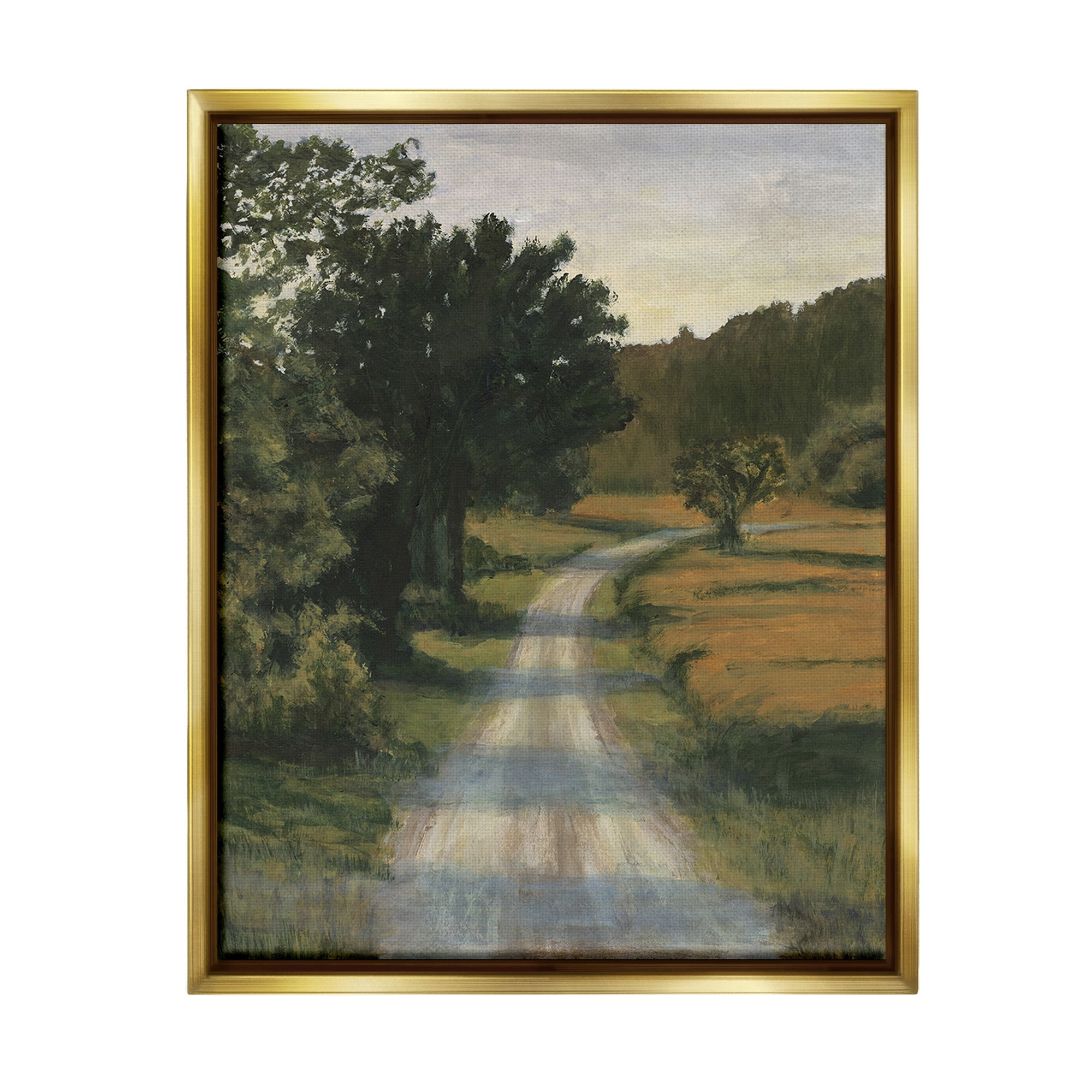 Stupell Industries Shadowed Rural Path Landscape Painting Gold Floater Framed Canvas Art Print Wall Art, 25 x 31