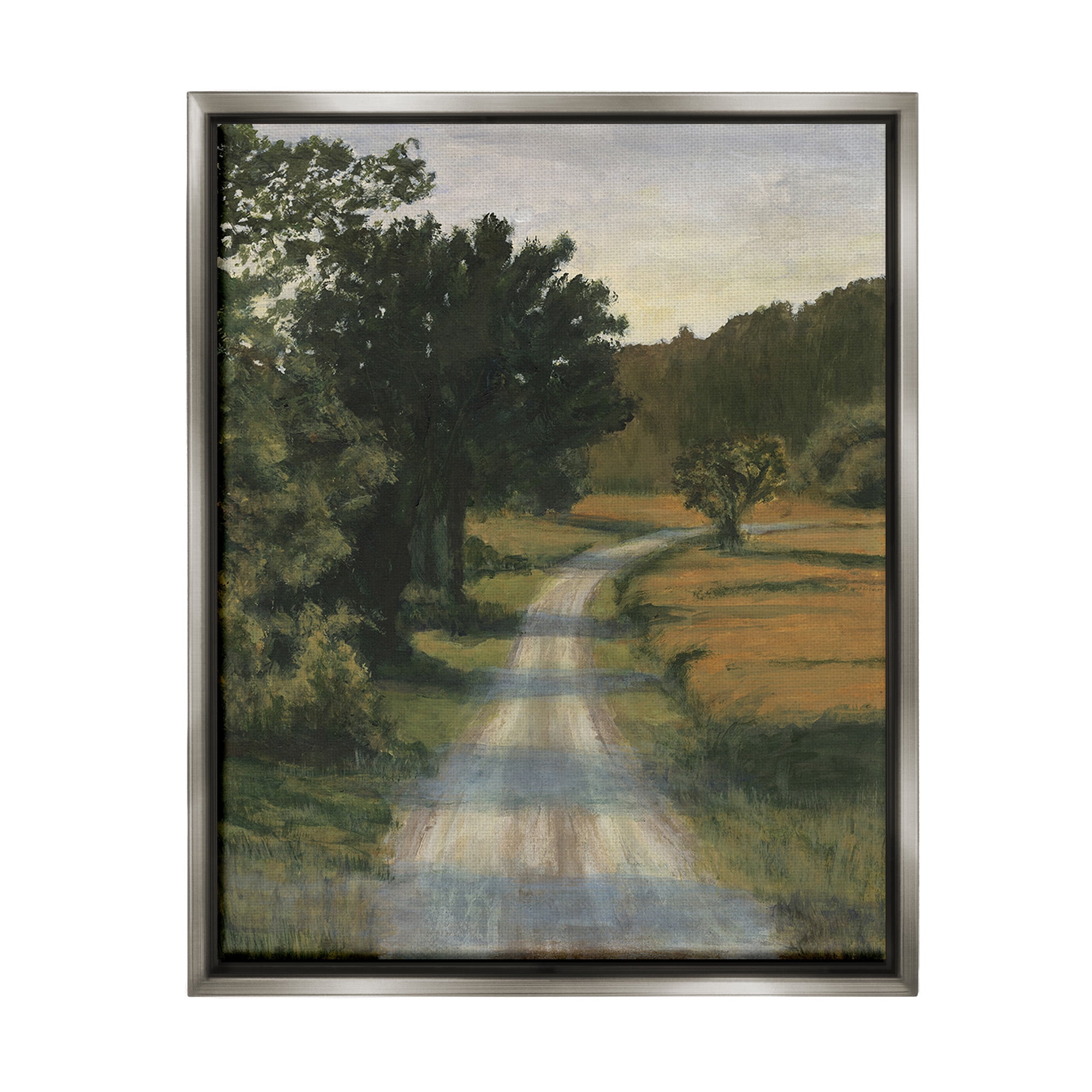 Stupell Industries Shadowed Rural Path Landscape Painting Gray Floater Framed Canvas Art Print Wall Art, 17 x 21