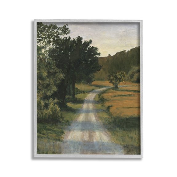Stupell Industries Shadowed Rural Path Landscape Painting Gray Framed Art Print Wall Art, 11 x 14