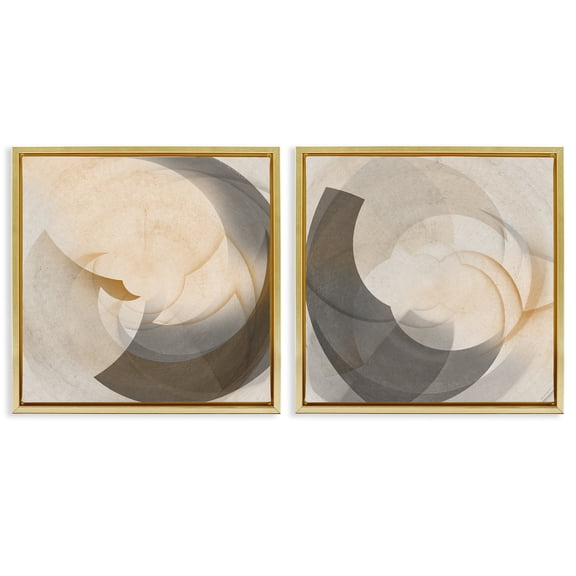 Stupell Industries Shadowed Swoop Abstracts Abstract Painting Gold Floater Framed Canvas Art Print Wall Art, 18 x 18, Set of 2