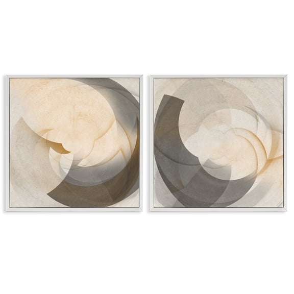 Stupell Industries Shadowed Swoop Abstracts Abstract Painting White Framed Art Print Wall Art, 17 x 17, Set of 2