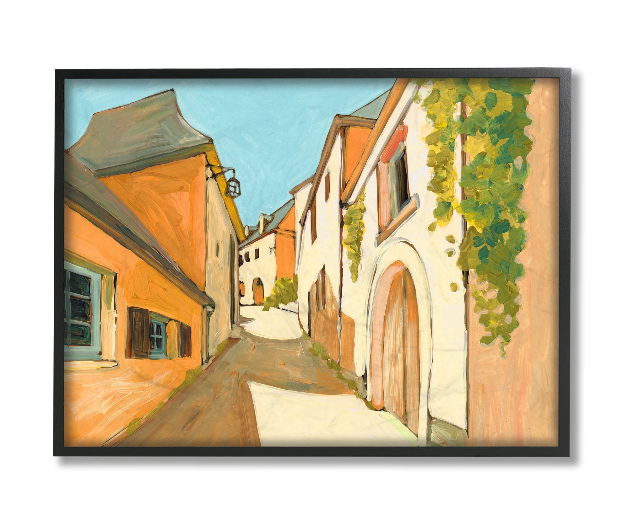 Stupell Industries Shadows Between Buildings European Country Road Black Framed, 24 x 30, Design by Bart E. Slyp