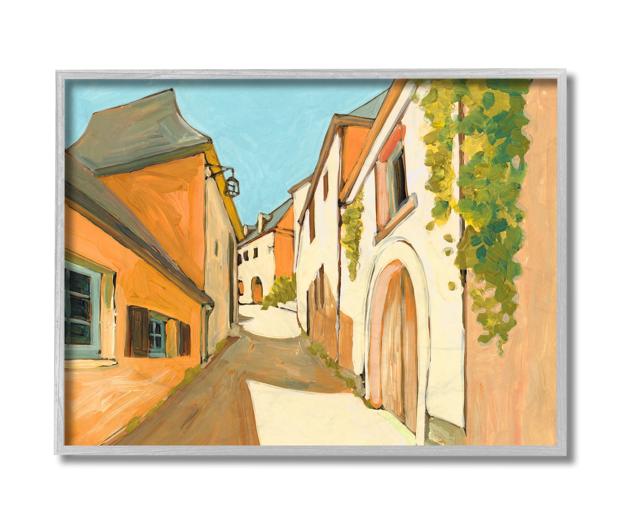 Stupell Industries Shadows Between Buildings European Country Road Grey Framed, 11 x 14, Design by Bart E. Slyp