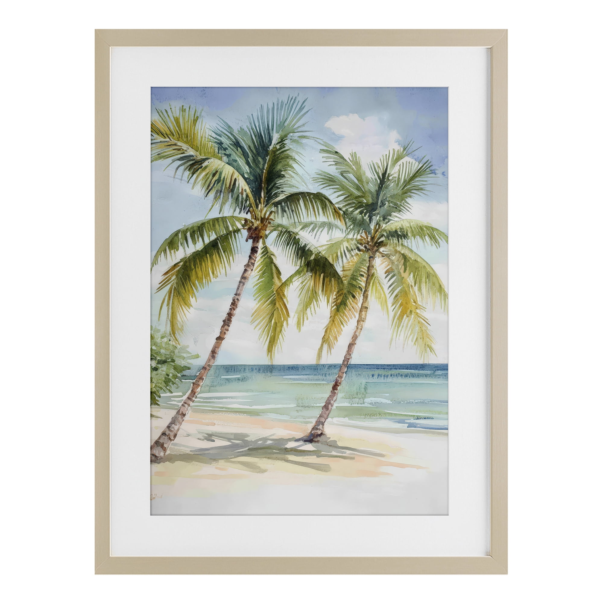 Stupell Industries Shady Palm Beach Escape Birch Framed Print Under Glass, design by Petal Prints Design