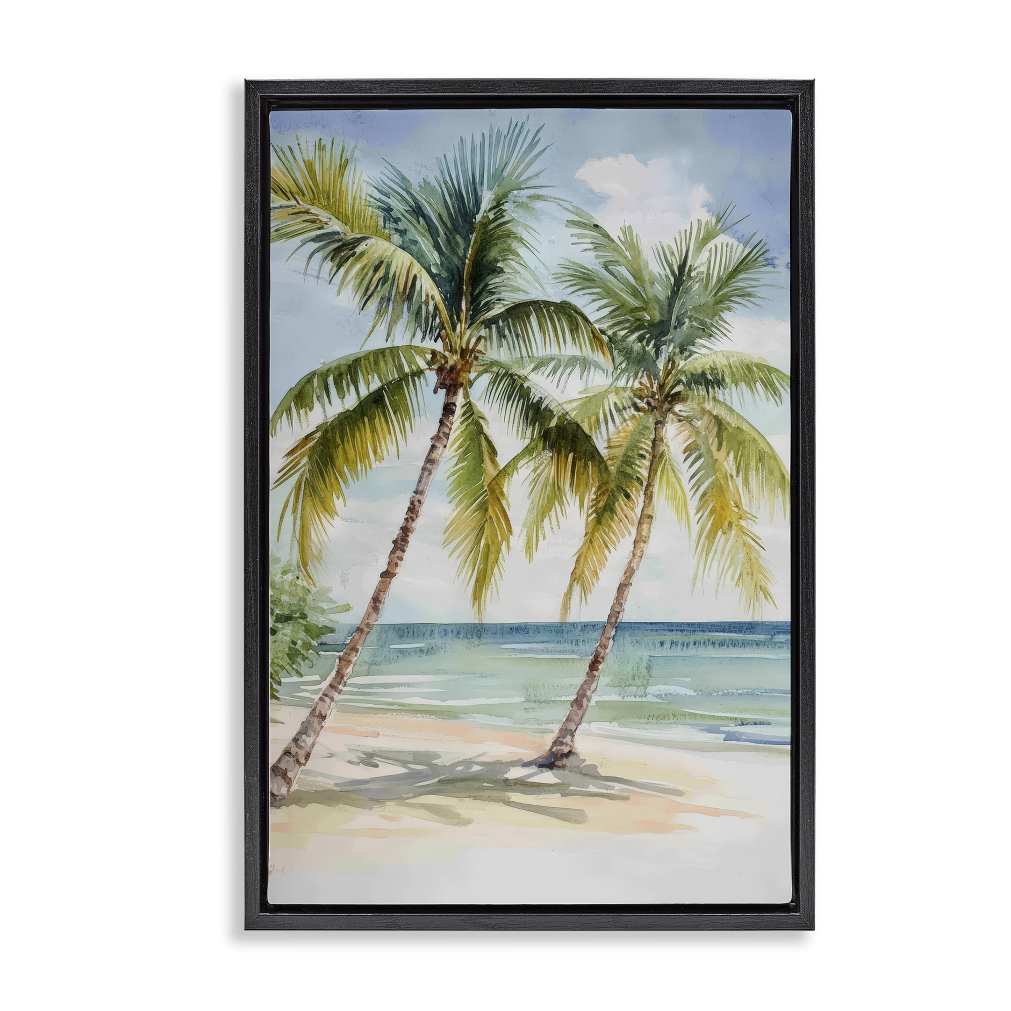 Stupell Industries Shady Palm Beach Escape Black Framed Floater Canvas Wall Art, design by Petal Prints Design