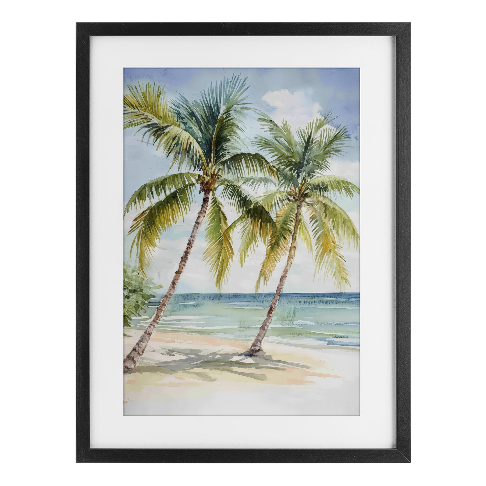 Stupell Industries Shady Palm Beach Escape Black Framed Print Under Glass, design by Petal Prints Design