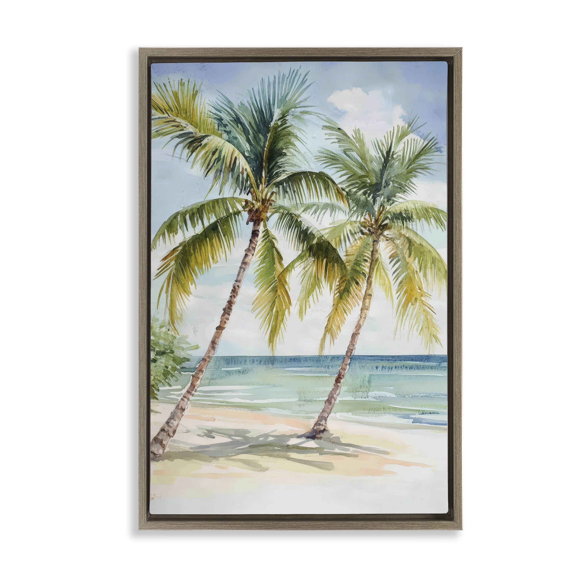 Stupell Industries Shady Palm Beach Escape Brown Framed Floater Canvas Wall Art, design by Petal Prints Design