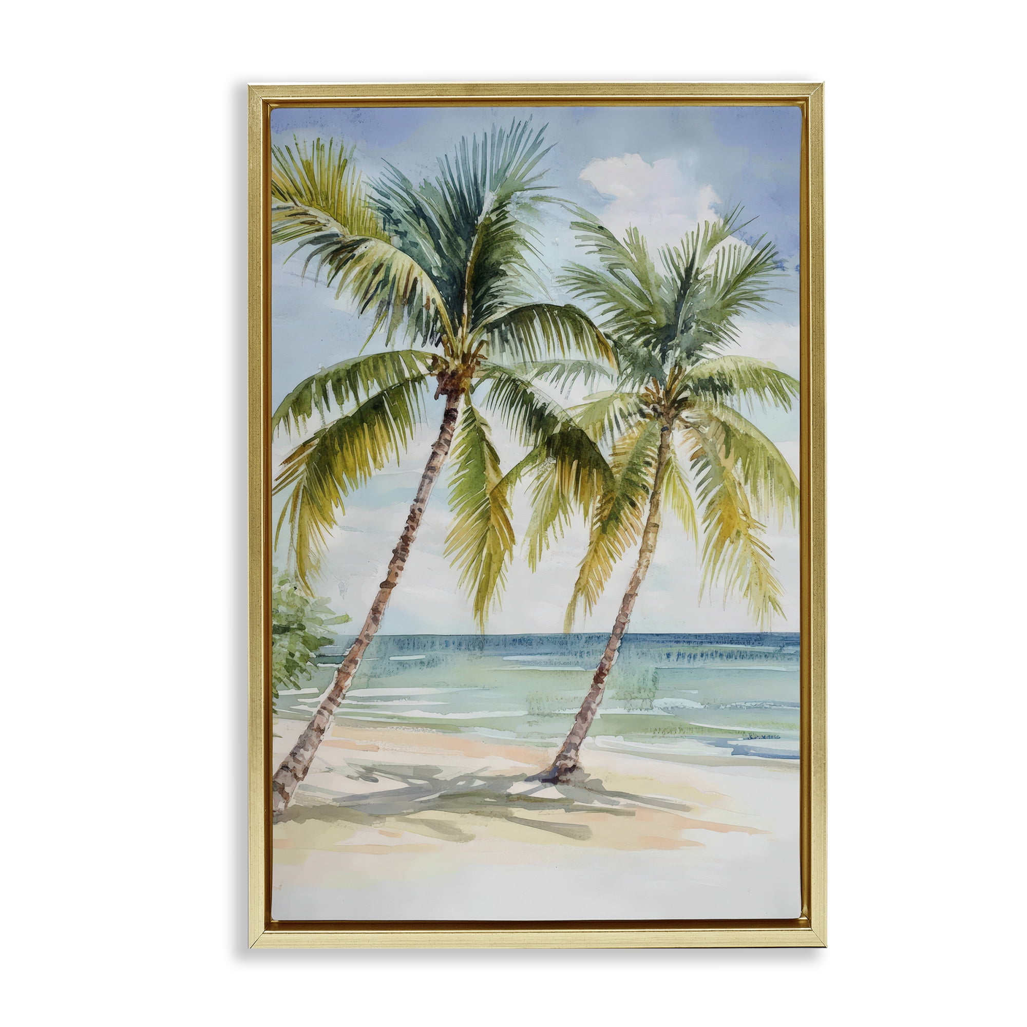 Stupell Industries Shady Palm Beach Escape Gold Framed Floater Canvas Wall Art, design by Petal Prints Design