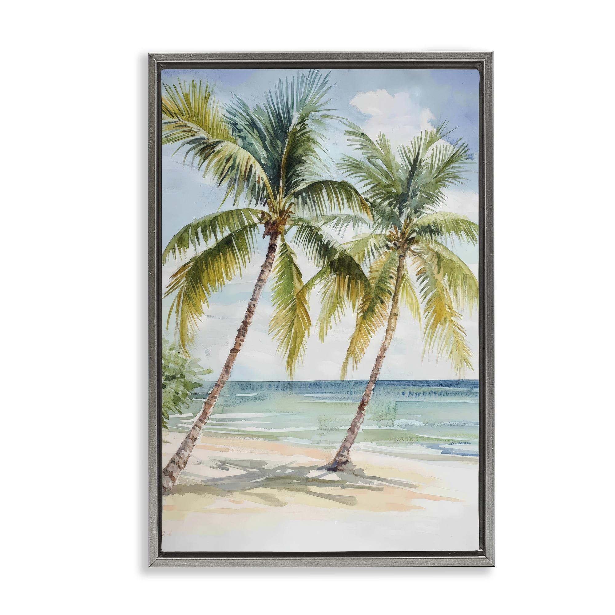 Stupell Industries Shady Palm Beach Escape Gray Framed Floater Canvas Wall Art, design by Petal Prints Design