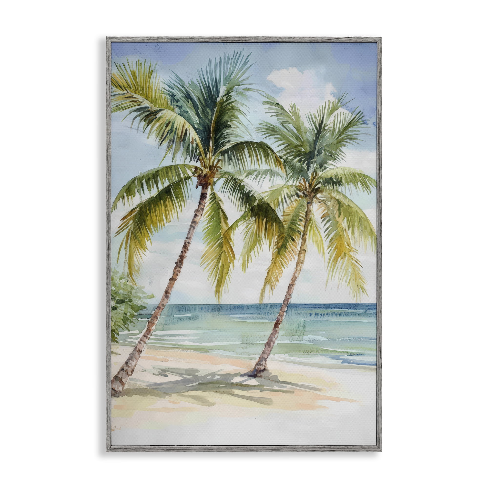 Stupell Industries Shady Palm Beach Escape Gray Framed Giclee Art, design by Petal Prints Design