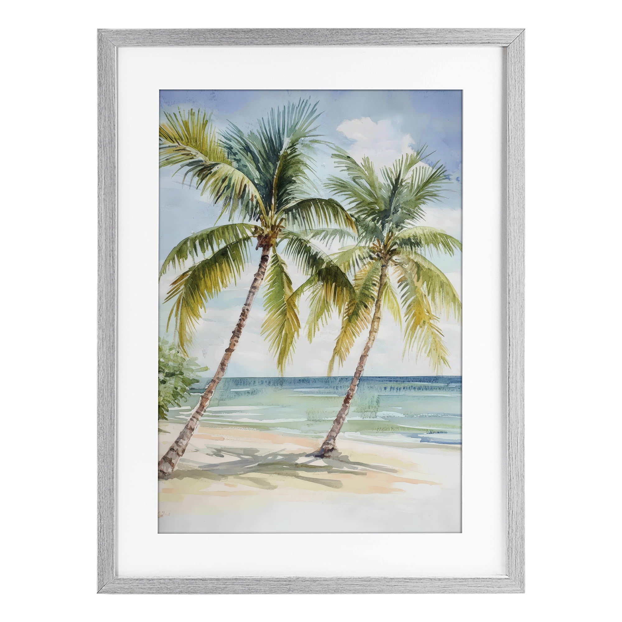 Stupell Industries Shady Palm Beach Escape Gray Framed Print Under Glass, design by Petal Prints Design