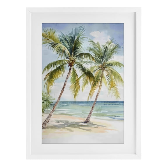 Stupell Industries Coastal Shady Palm Beach Escape White Framed Print Under Glass, 17 x 23, by Petals Prints Design