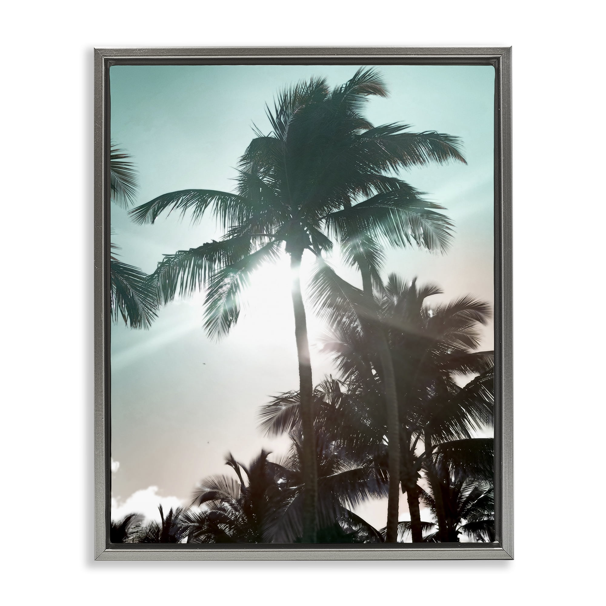 Stupell Industries Shady Palm Trees Coastal Photography Gray Floater Framed Canvas Art Print Wall Art, 17 x 21