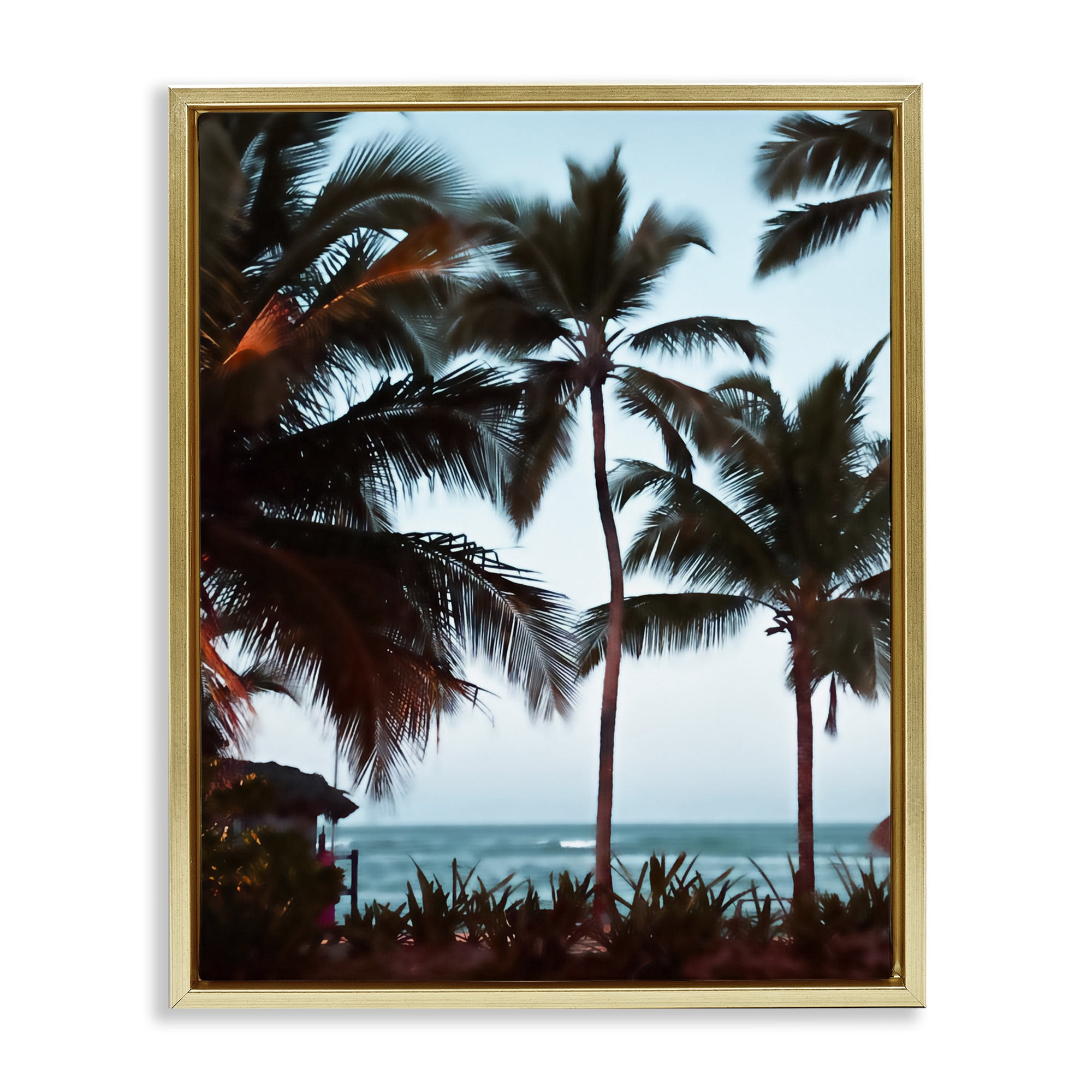 Stupell Industries Shady Palms Beachfront Gold Framed Floater Canvas Wall Art, design by Noah Bay