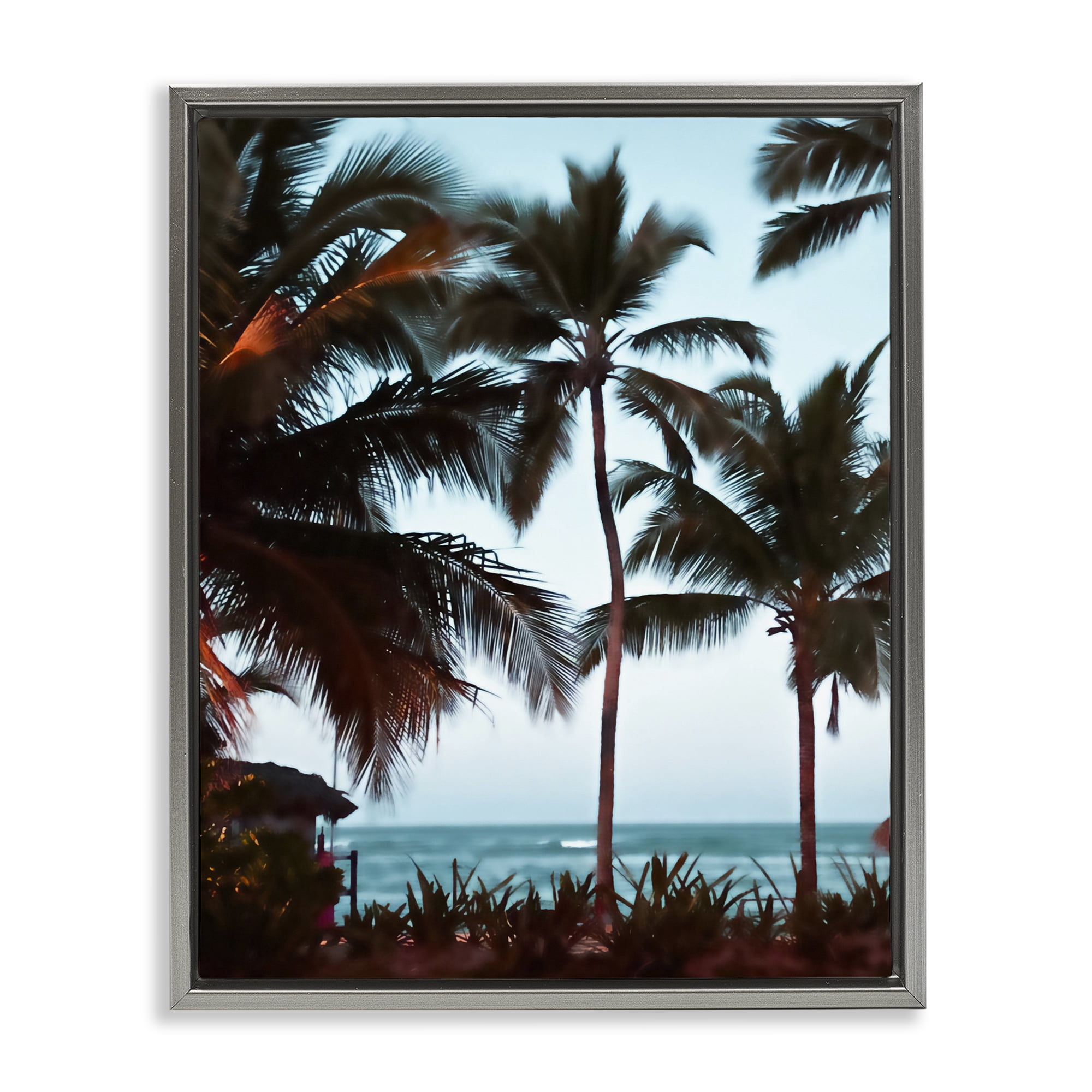 Stupell Industries Shady Palms Beachfront Gray Framed Floater Canvas Wall Art, design by Noah Bay