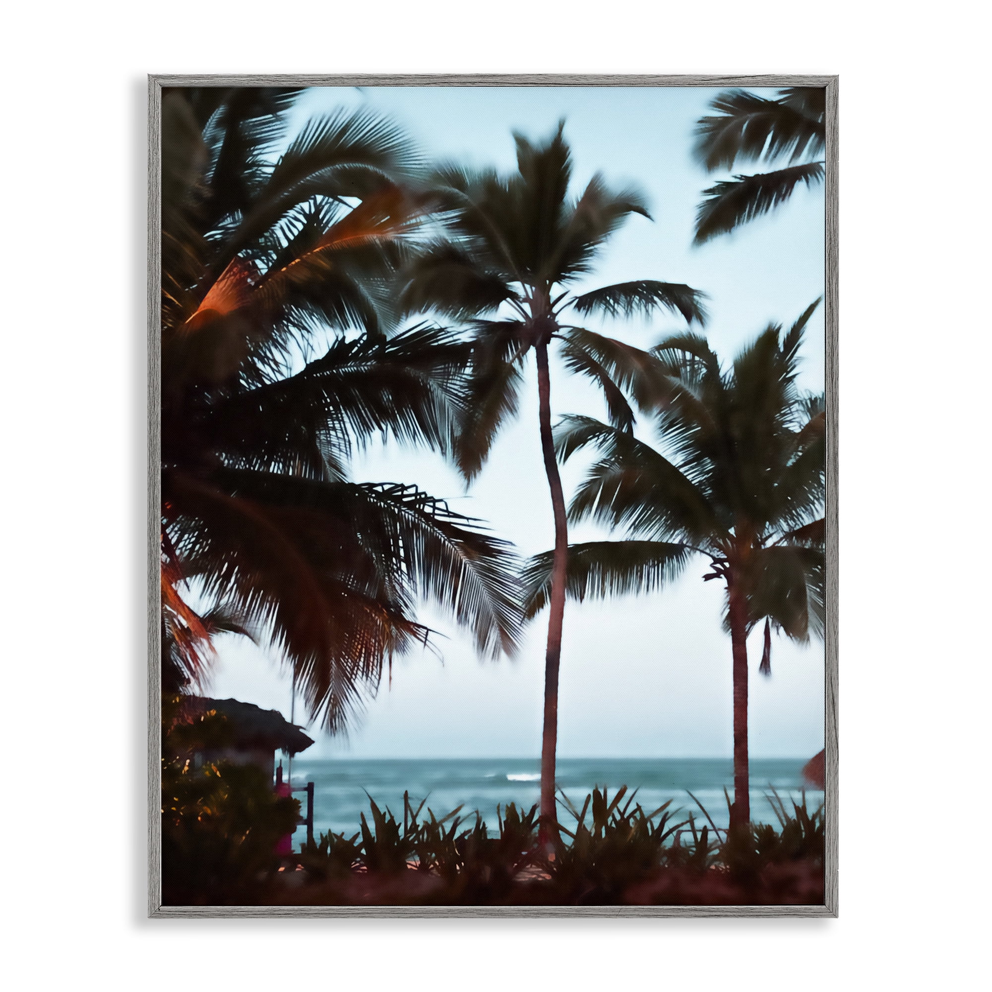 Stupell Industries Shady Palms Beachfront Gray Framed Giclee Art, design by Noah Bay