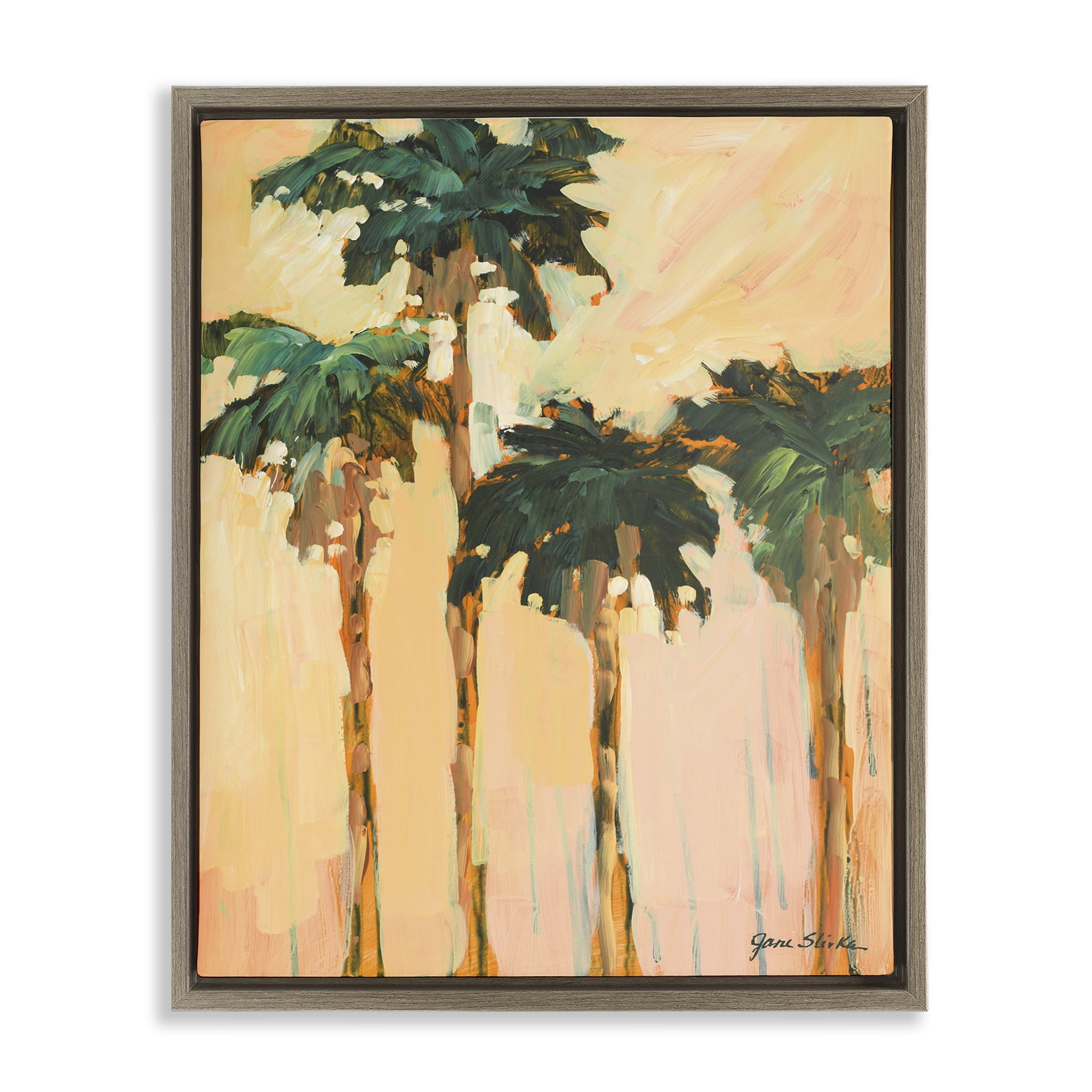 Stupell Industries Shady Palms Impression Coastal Painting Brown Floater Framed Canvas Art Print Wall Art, 17 x 21