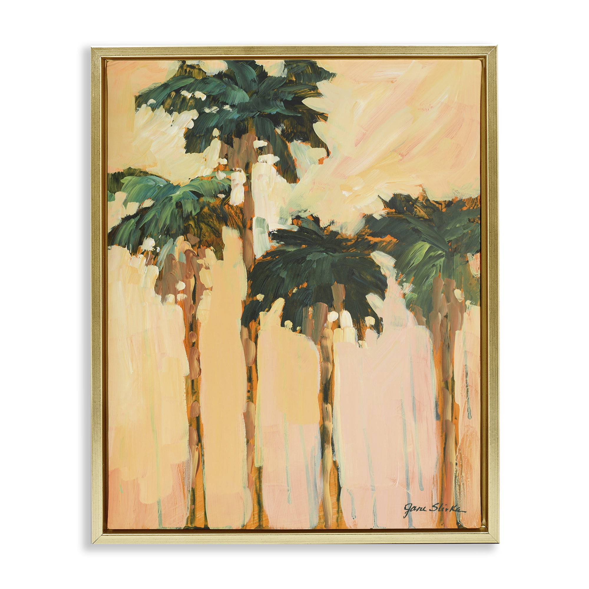 Stupell Industries Shady Palms Impression Coastal Painting Gold Floater Framed Canvas Art Print Wall Art, 17 x 21