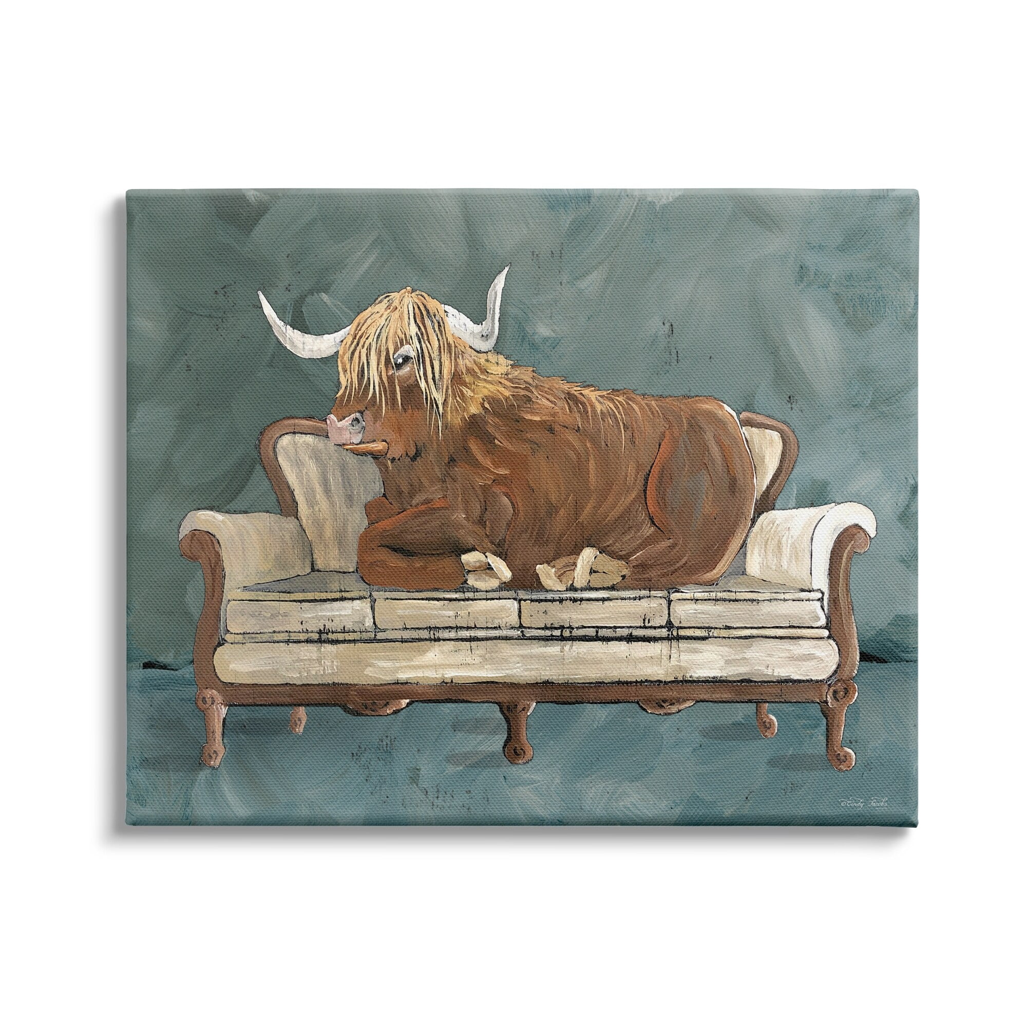 Stupell Industries Shaggy Cattle Resting Living Room Couch Green Gray, 20 x 16, Design by Cindy Jacobs