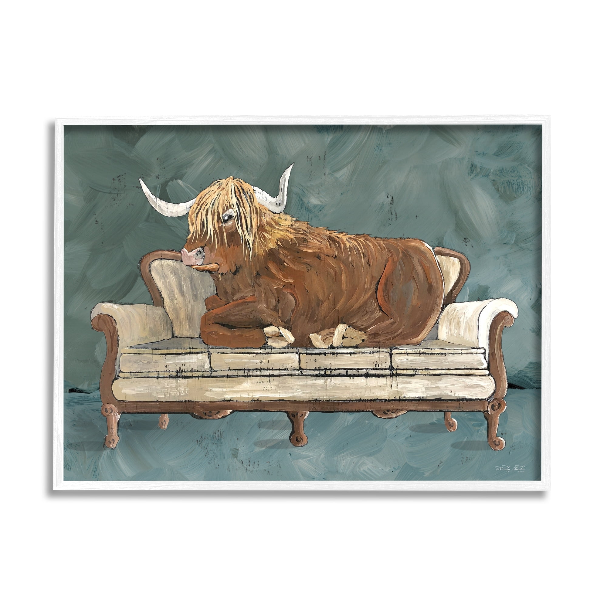 Stupell Industries Shaggy Cattle Resting Living Room Couch Green Gray, 30 x 24, Design by Cindy Jacobs