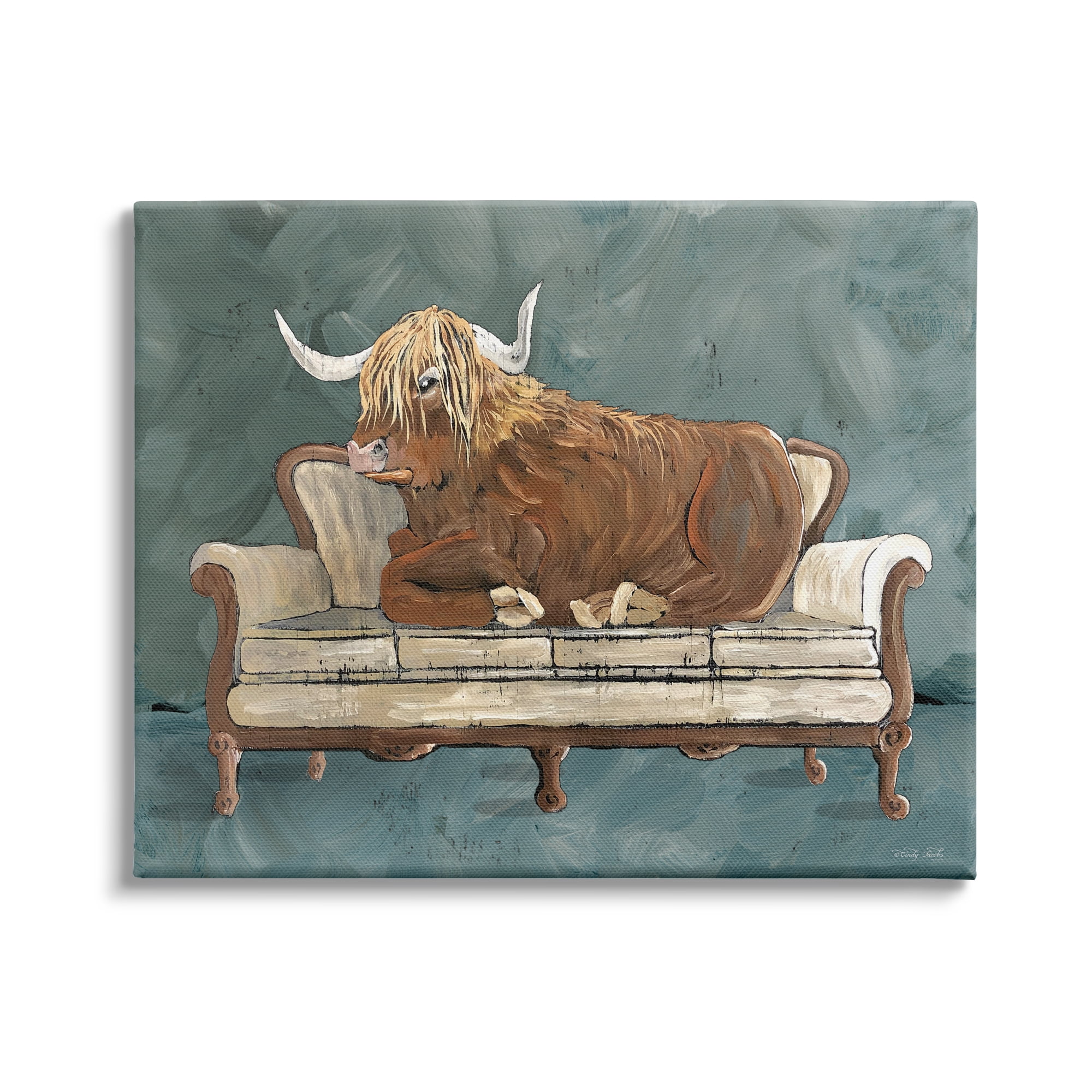 Stupell Industries Shaggy Cattle Resting Living Room Couch Green Gray, 48 x 36, Design by Cindy Jacobs