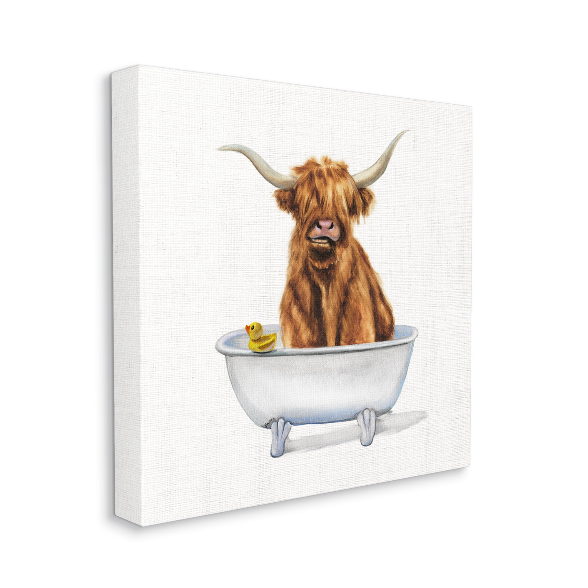 Stupell Industries Shaggy Country Cattle in Bathtub Rubber Duck Animals & Insects Painting Gallery Wrapped Canvas Print Wall Art, 30 x 30