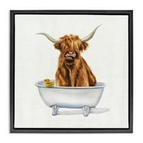 Stupell Industries Shaggy Country Cattle in Tub Animals & Insects Painting Black Floater Framed Canvas Art Print Wall Art, 18 x 18