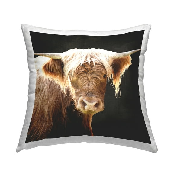 Stupell Industries Shaggy Cow on Black Decorative Printed Throw Pillow, 18 x 18