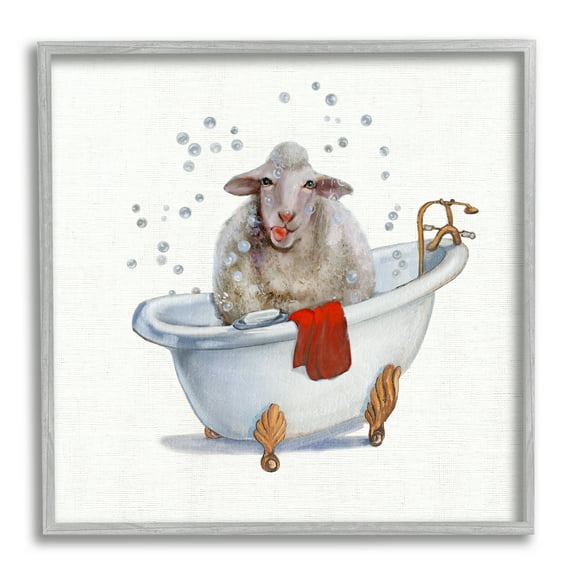 Stupell Industries Shaggy Sheep in Bubble Bath Playful Farm Animal, 24 x 24, Design by Donna Brooks