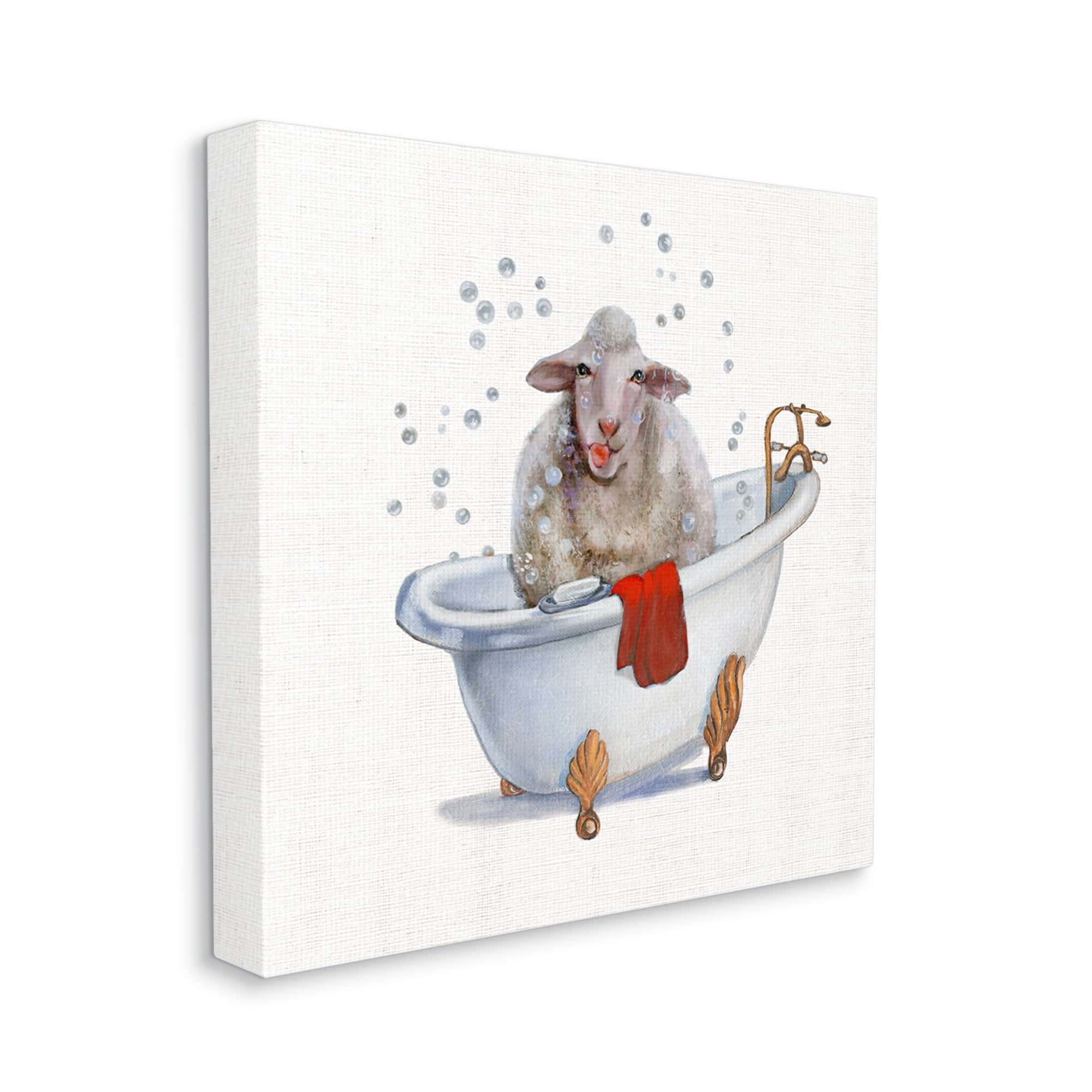 Stupell Industries Shaggy Sheep in Bubble Bath Playful Farm Animal Animals & Insects Painting Gallery Wrapped Canvas Print Wall Art, 36 x 36