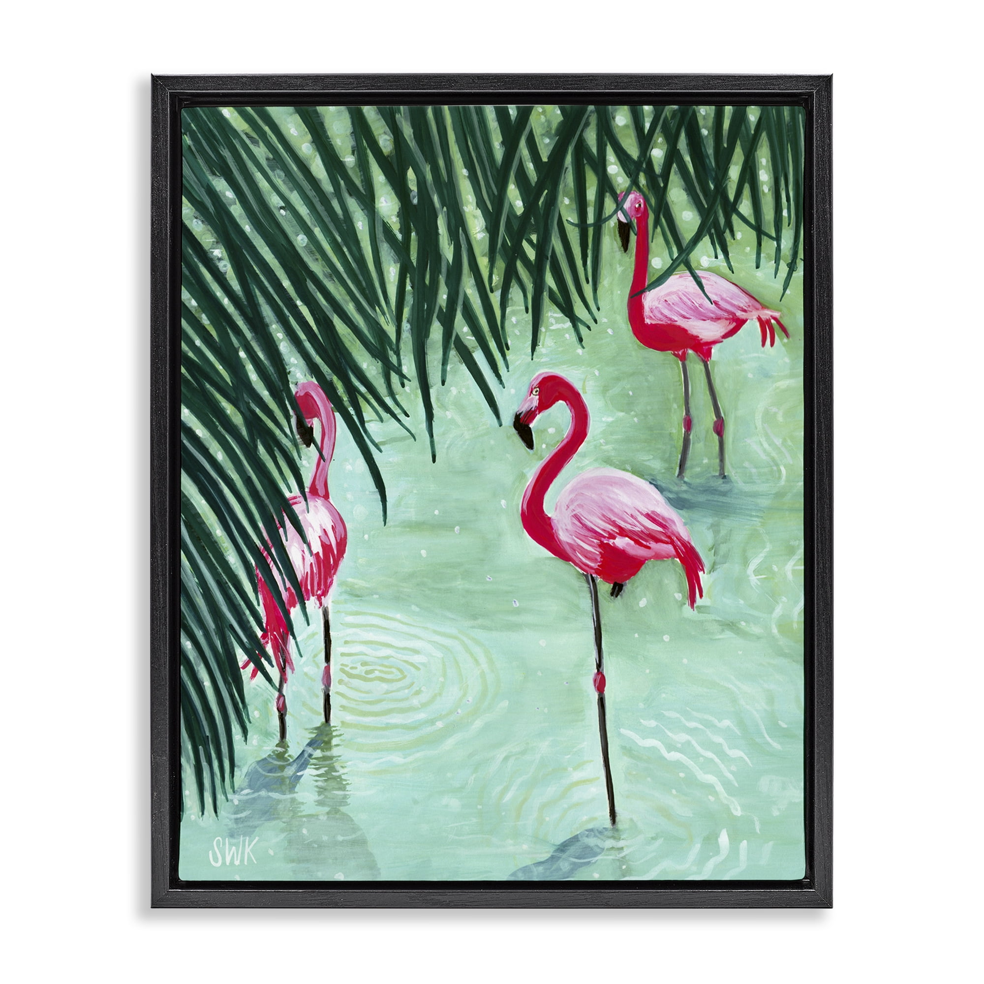 Stupell Industries Shallow Flamingo Pond Black Framed Floater Canvas Wall Art, design by Sarah Waldron Kimball