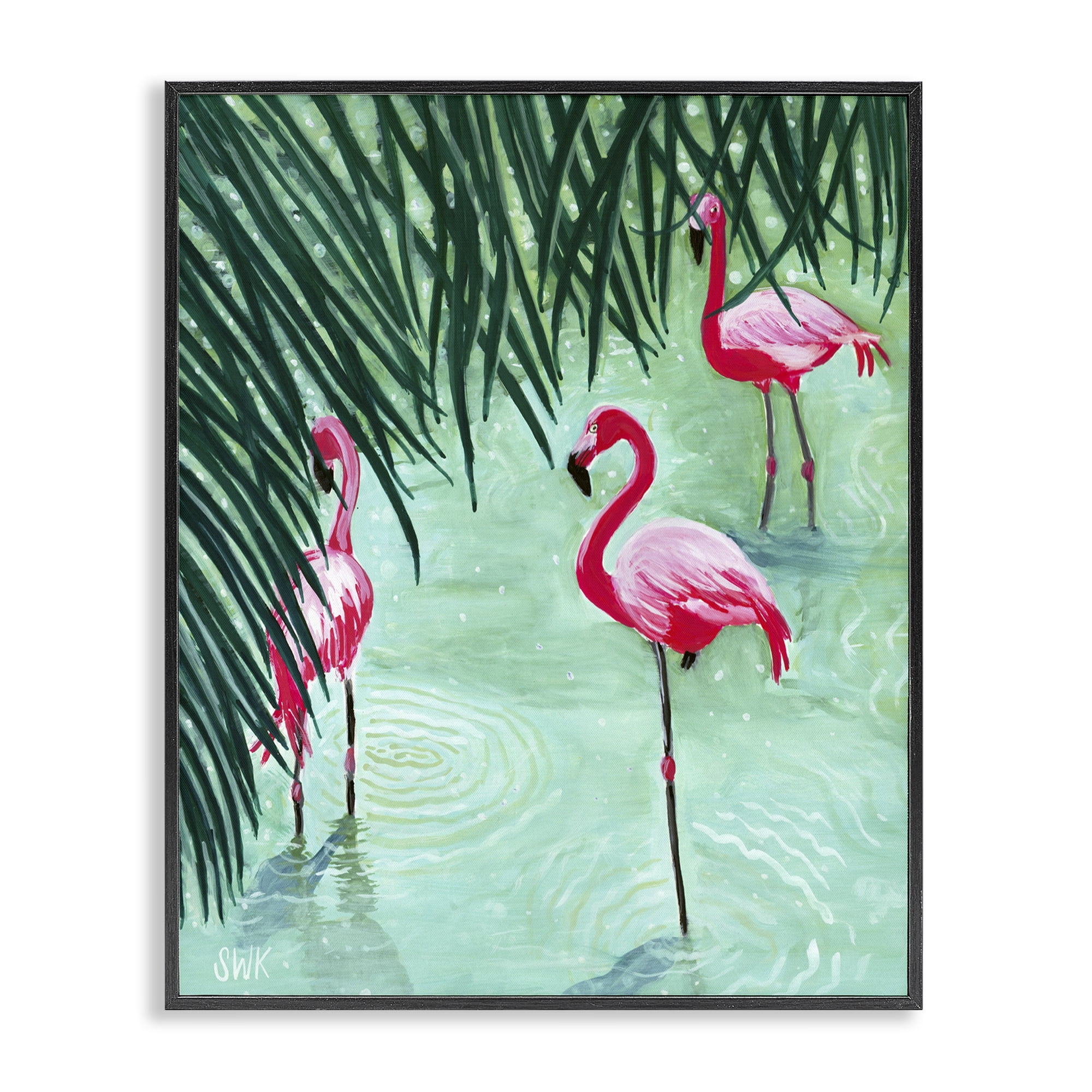 Stupell Industries Shallow Flamingo Pond Black Framed Giclee Art, design by Sarah Waldron Kimball