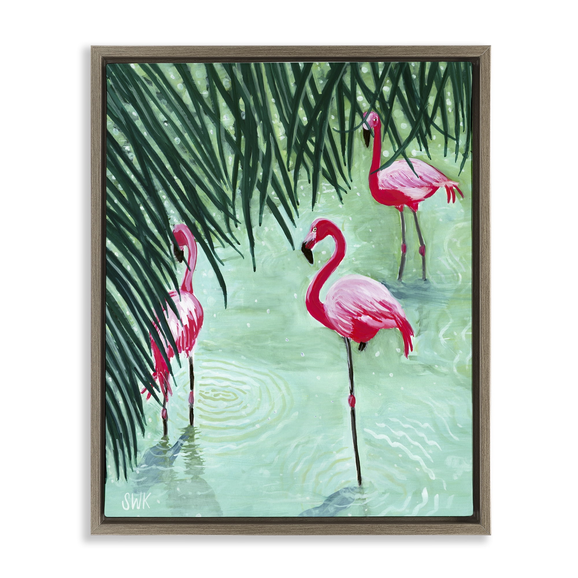 Stupell Industries Shallow Flamingo Pond Brown Framed Floater Canvas Wall Art, design by Sarah Waldron Kimball