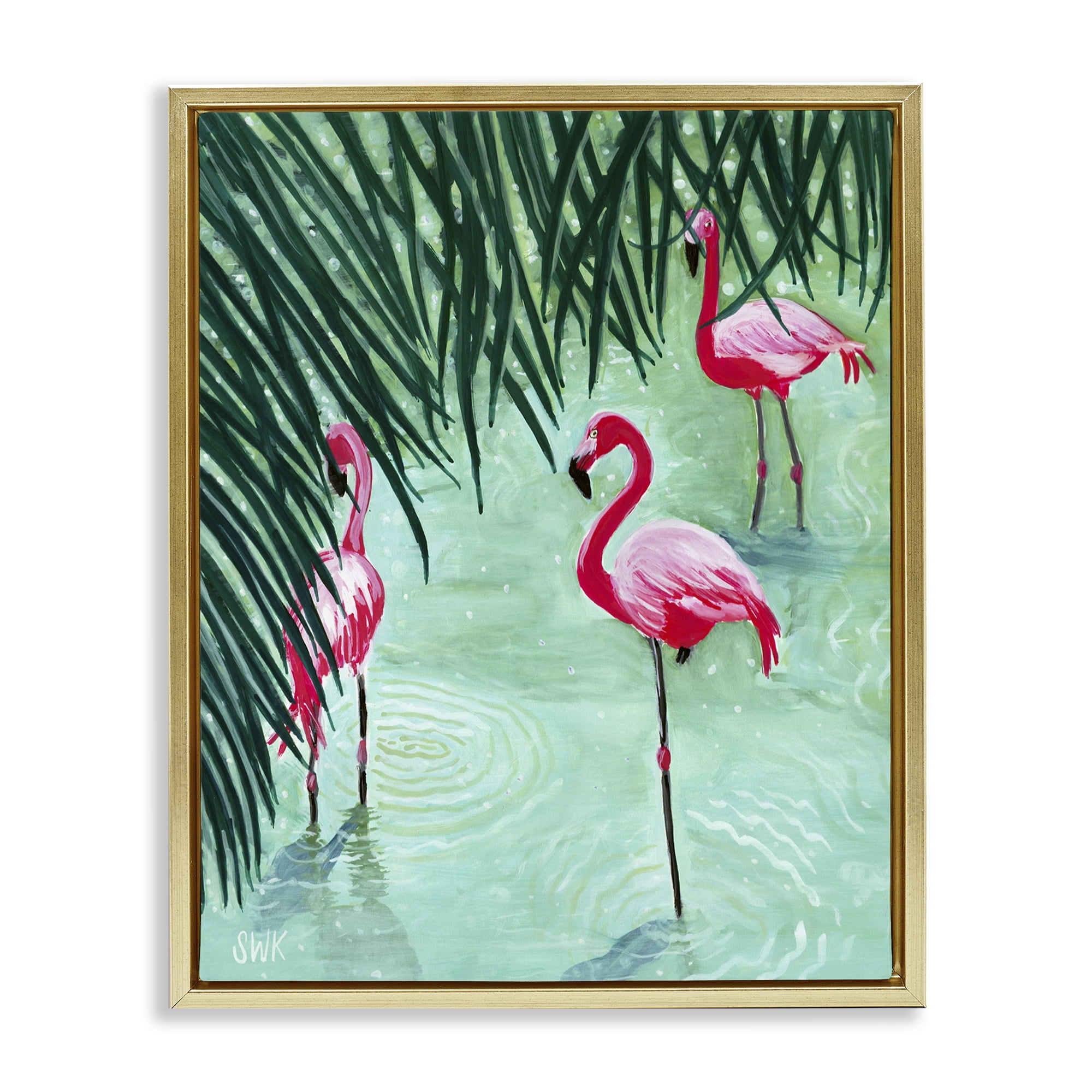 Stupell Industries Shallow Flamingo Pond Gold Framed Floater Canvas Wall Art, design by Sarah Waldron Kimball