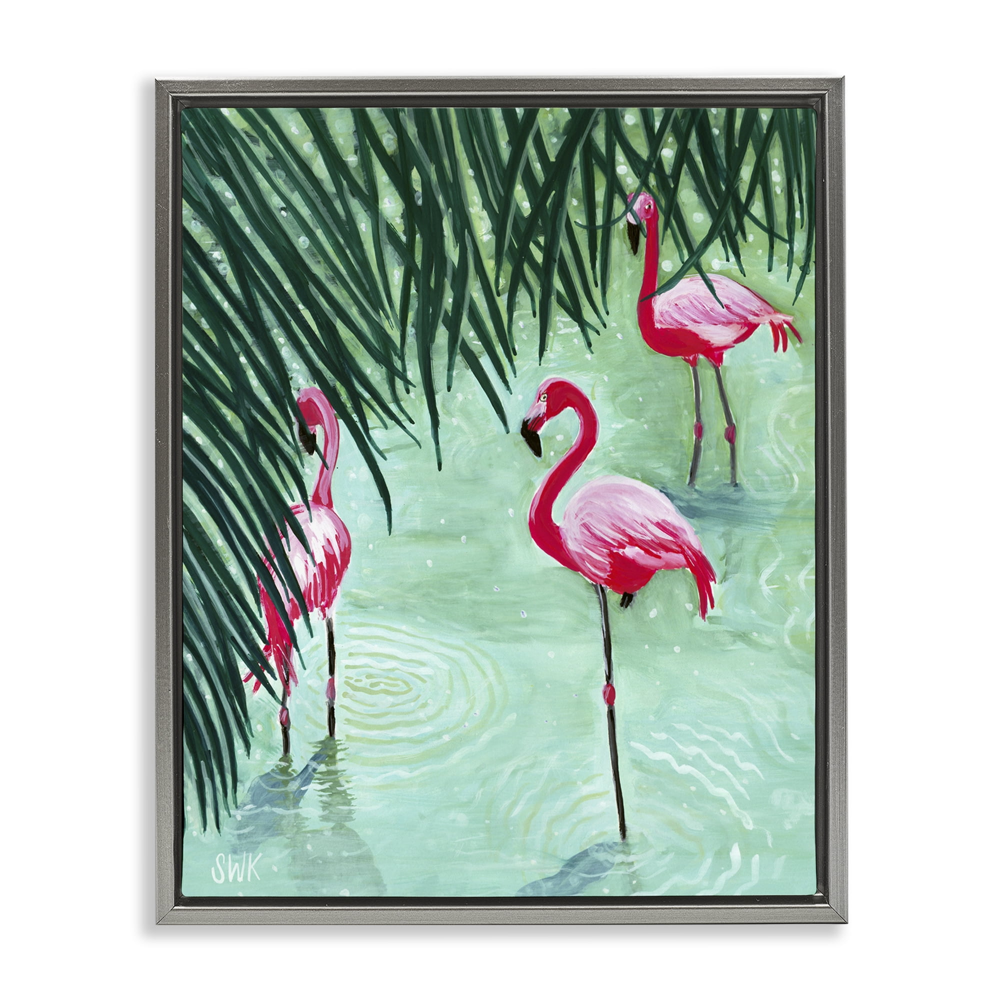 Stupell Industries Shallow Flamingo Pond Gray Framed Floater Canvas Wall Art, design by Sarah Waldron Kimball