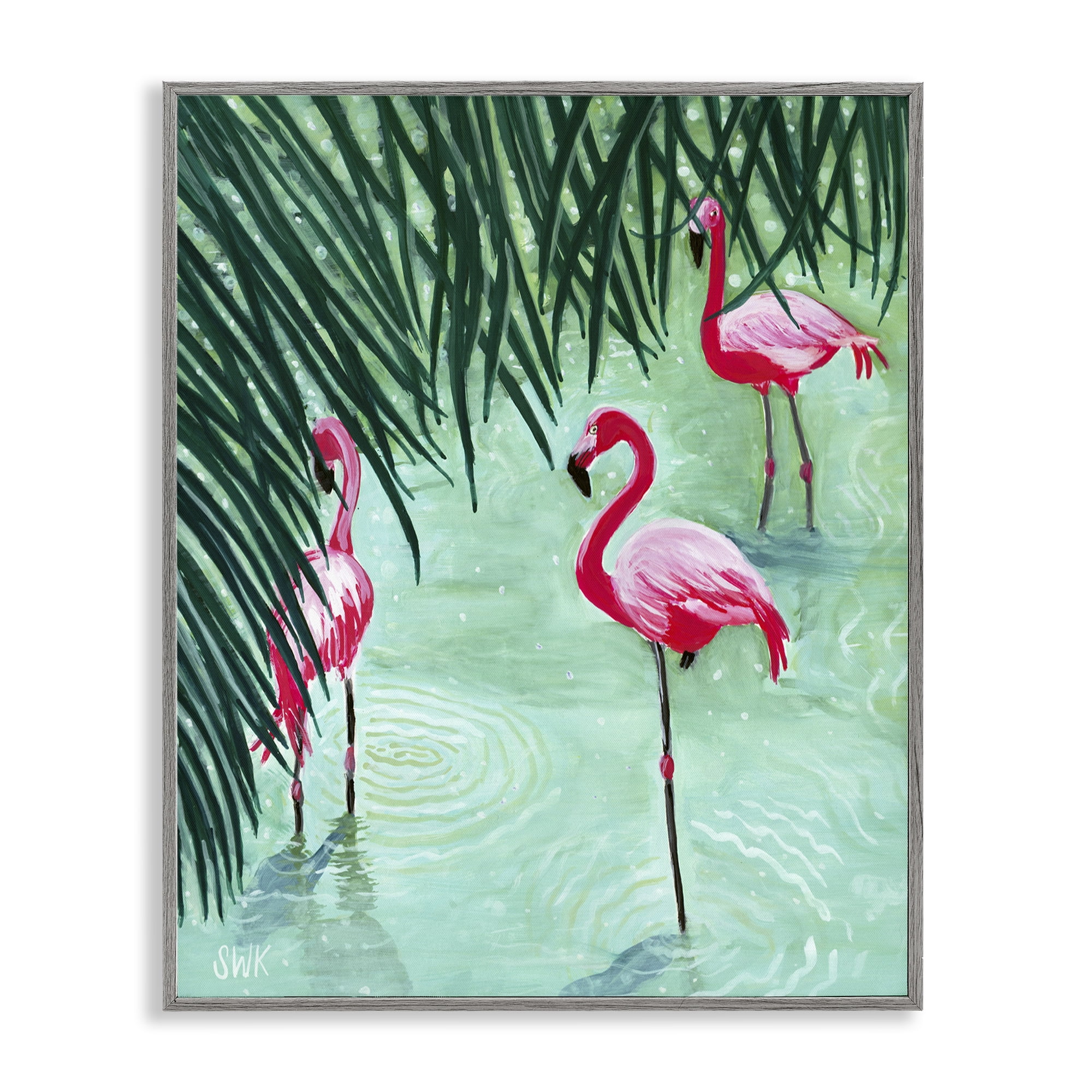 Stupell Industries Shallow Flamingo Pond Gray Framed Giclee Art, design by Sarah Waldron Kimball