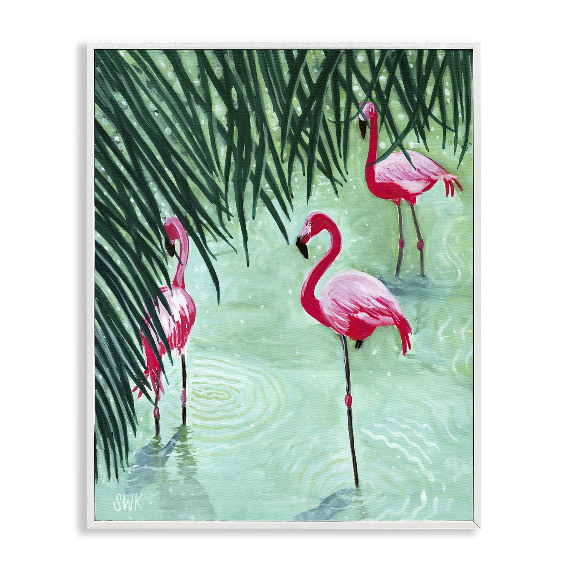 Stupell Industries Shallow Flamingo Pond White Framed Giclee Art, design by Sarah Waldron Kimball