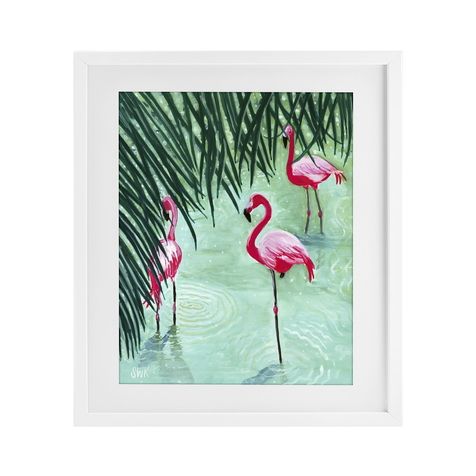 Stupell Industries Shallow Flamingo Pond White Framed Print Under Glass, design by Sarah Waldron Kimball
