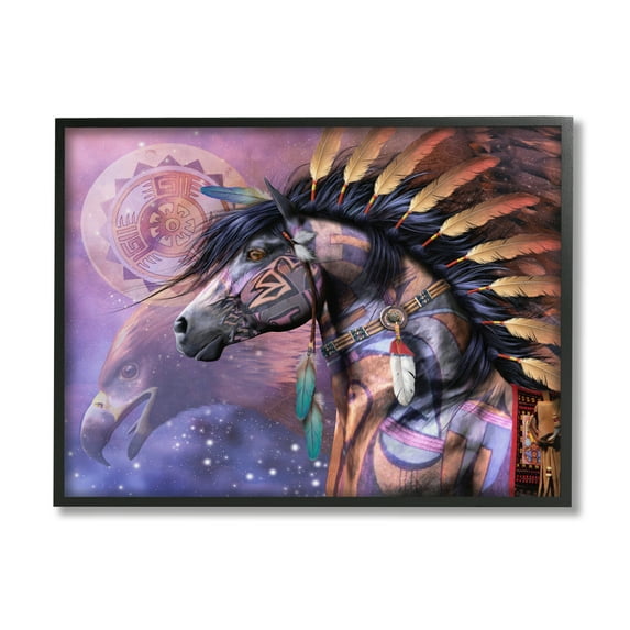 Stupell Industries Shaman Native Horse Animals & Insects Painting Black Framed Art Print Wall Art, 20 x 16